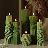 Threlaco 6 Pcs Pillar Candles Decorative Modern Aesthetic Ribbed Candle Set Cute Soy Wax Scented Ribbed Decor Valentine's Commemorative Gift for Home Decoration(Green,2.36-6.89 Inch)