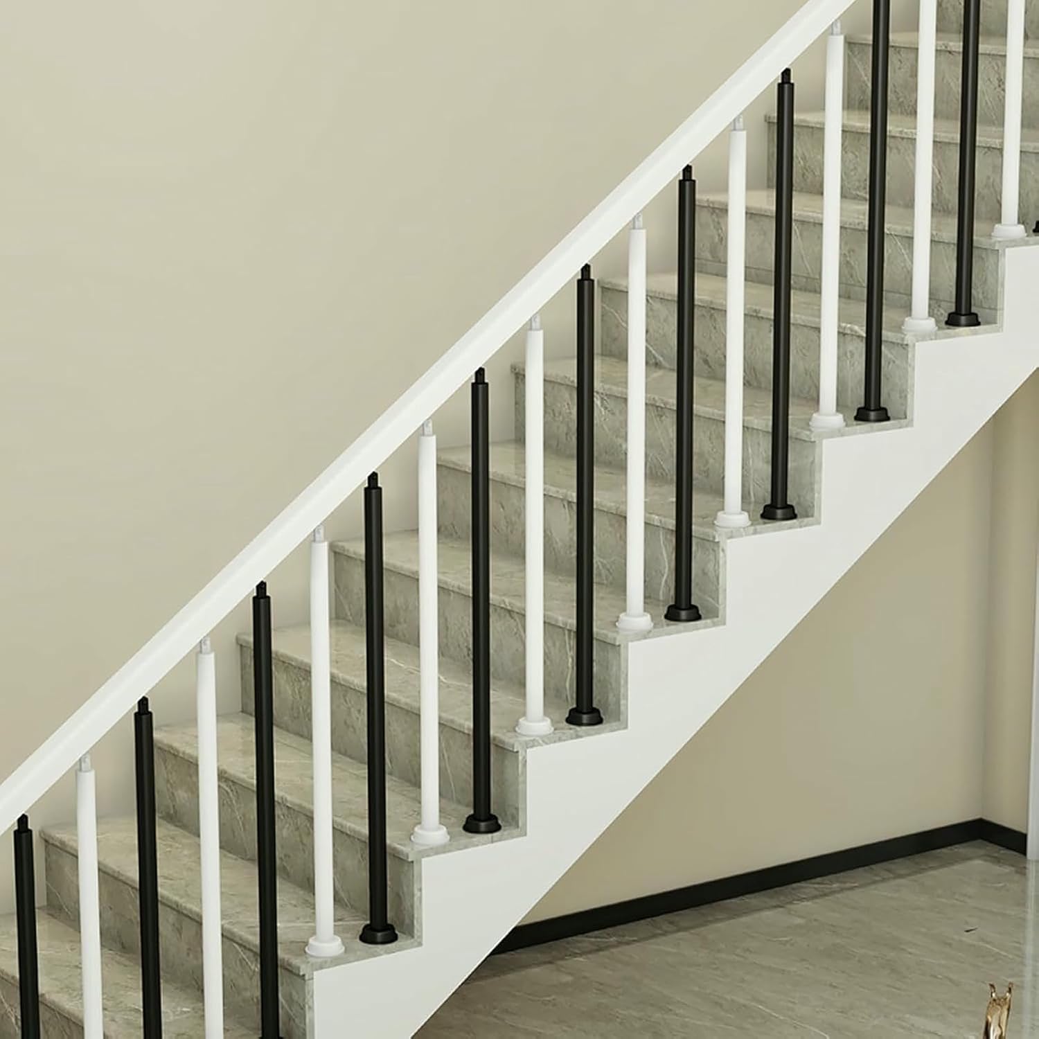 DIY Indoor Stair Rail Section Kit with Black Metal Balusters, Interior Staircase Railing Spindles with Adjustable Bracket, for Porch Hallway Lofts