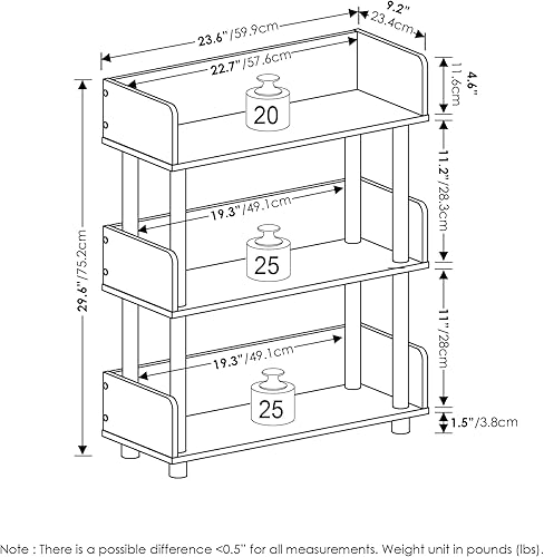 Miniatura 3 de Furinno Turn-N-Tube Estante de exhibición de 3 niveles, no requiere herramientas, roble francésnegro