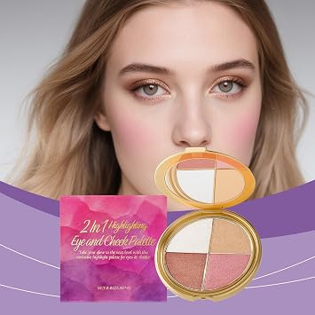 Cheek Palette & Eyeshadow Palette - 4 in 1 Makeup Palette with Highlighter, Shimmer Eyeshadow, Blush & Contour for Eyes & Cheeks - Portable Compact Face Makeup Palettes for Women