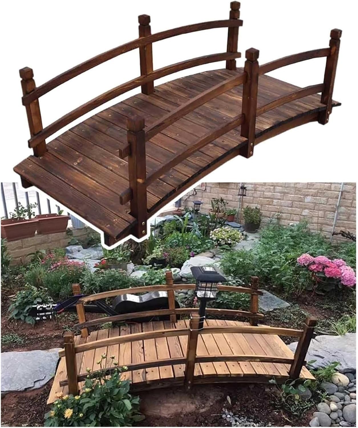 Wooden Garden Bridge, Wood Arc Footbridge, Little Bridge for Outdoors Pond Decorations, Footbridge Farm Lawn Garden Walking Bridge