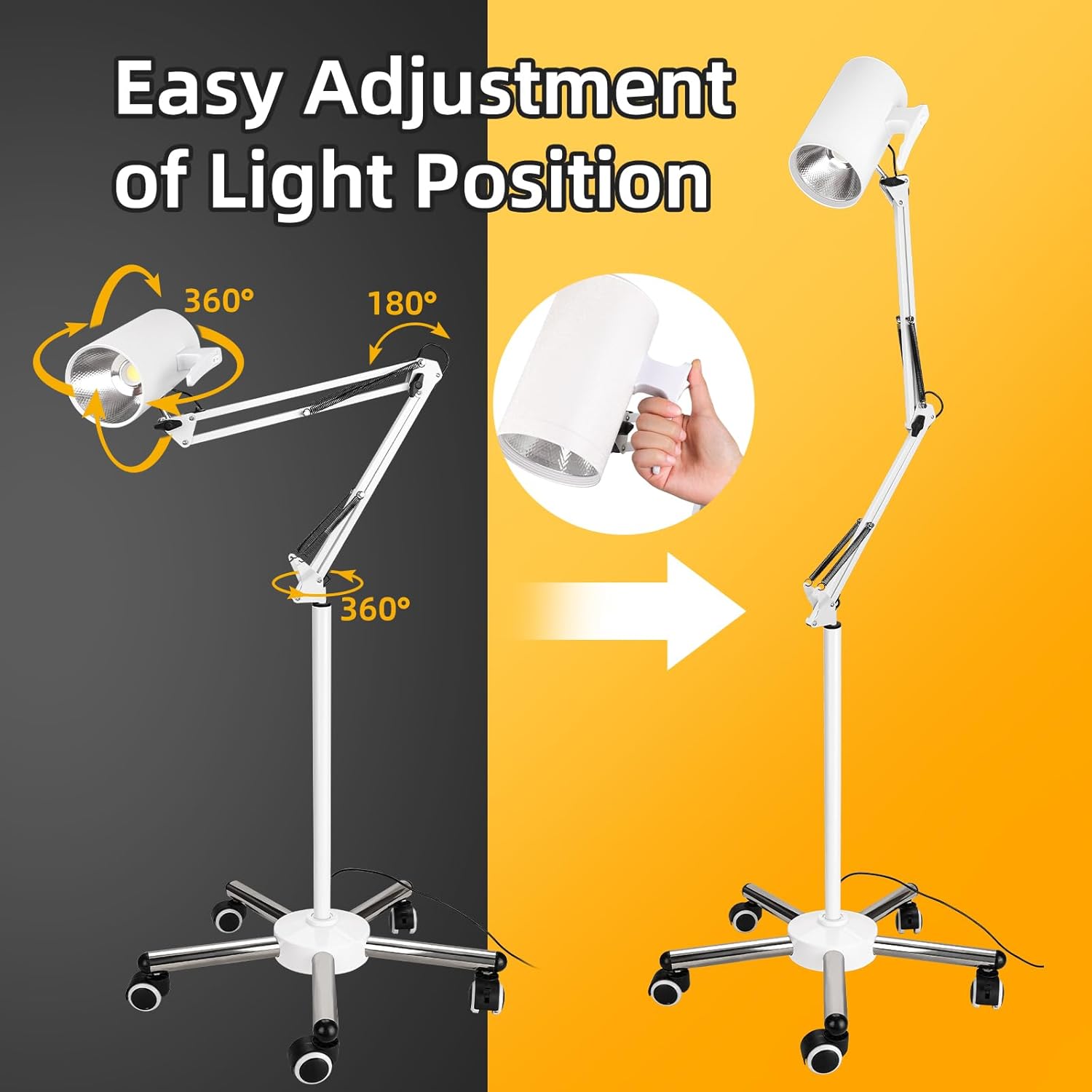 Exam Lamp - 18W Medical Exam Light with Mobile Stainless Steel Base, Surgical Shadowless Lamp with Spring Arm