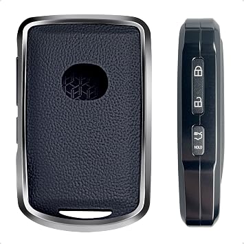 Black Leather and Aluminum Frame Smart Key Case Cover Compatible for 2020 2021 2022 Mazda 3 6 CX-30 CX-5 CX-9 3/4 Button Keyless Car Remote Accessory