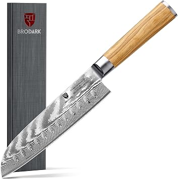 Damascus Santoku Knife 7 Inch Japanese Kitchen Knife with Olive Wood Handle,High Carbon Stainless Steel Professional Chef Knife for Ultra Sharp Chopping,Gift Box