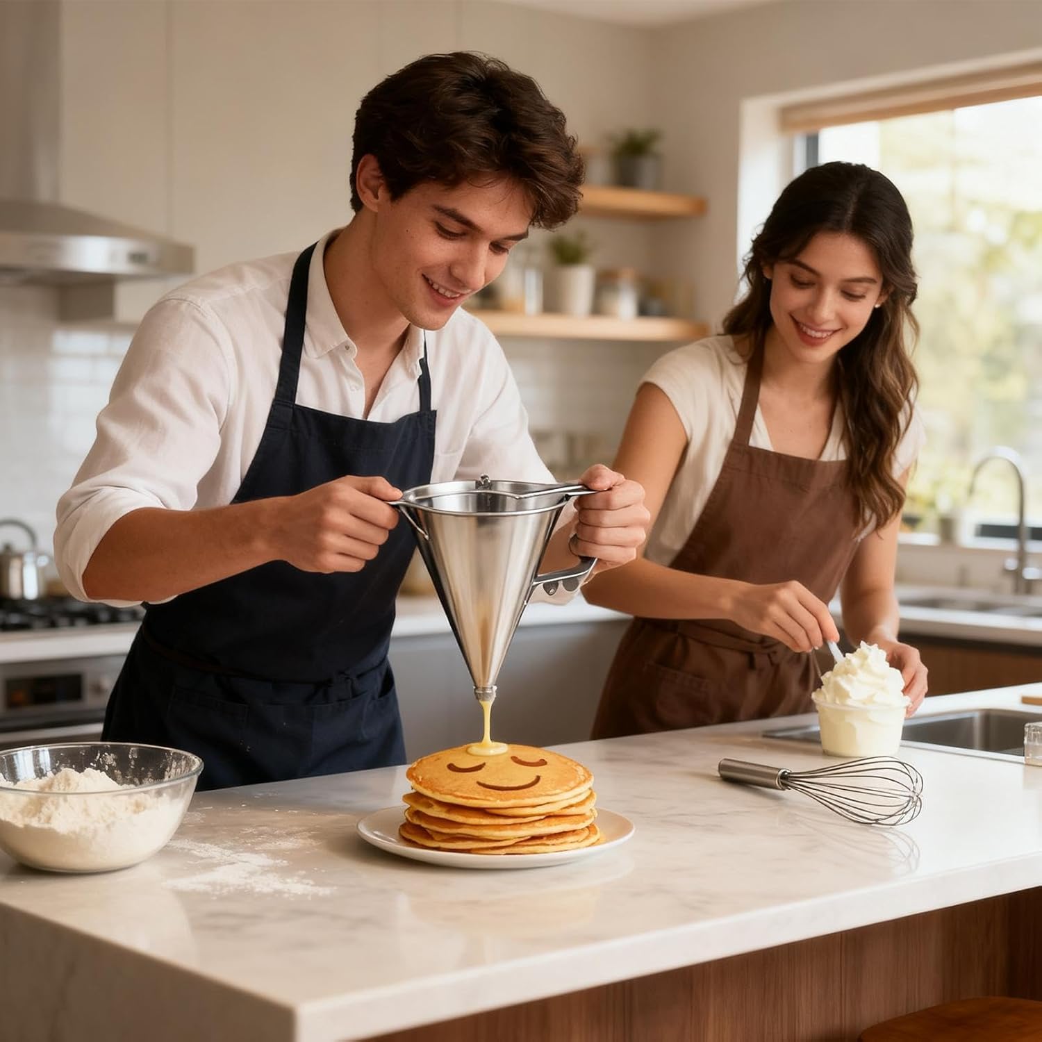 Pancake Batter Dispenser - 1800ml Stainless Steel Batter Dispensers | Professional Baking Pastry Dispenser | Household and Commercial Kitchen Funnel for Pancakes, Cupcakes, Waffles, and Crepes