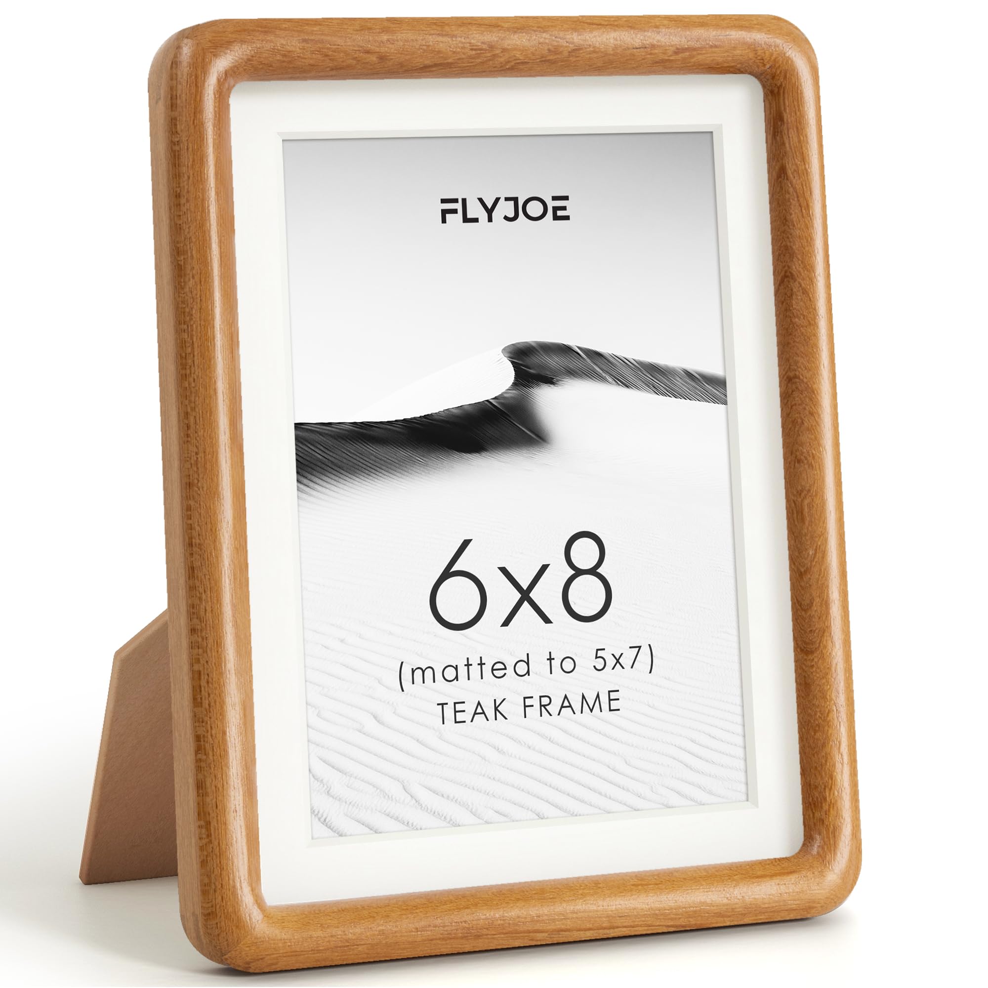 6x8 Picture Frame, Natural Solid Teak Wood Photo Frame, Rounded Corner