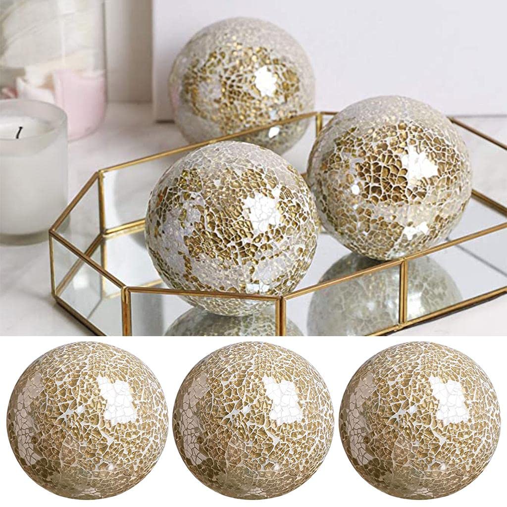 LOVIVER Mosaico Sfera Sfere 8 cm Articoli per la casa Centrotavola Set Sfere Decorative Sfera Decorativa Globo per Ornamenti Tavolino Decor Festival Soggiorno - Oro 3 Pezzi