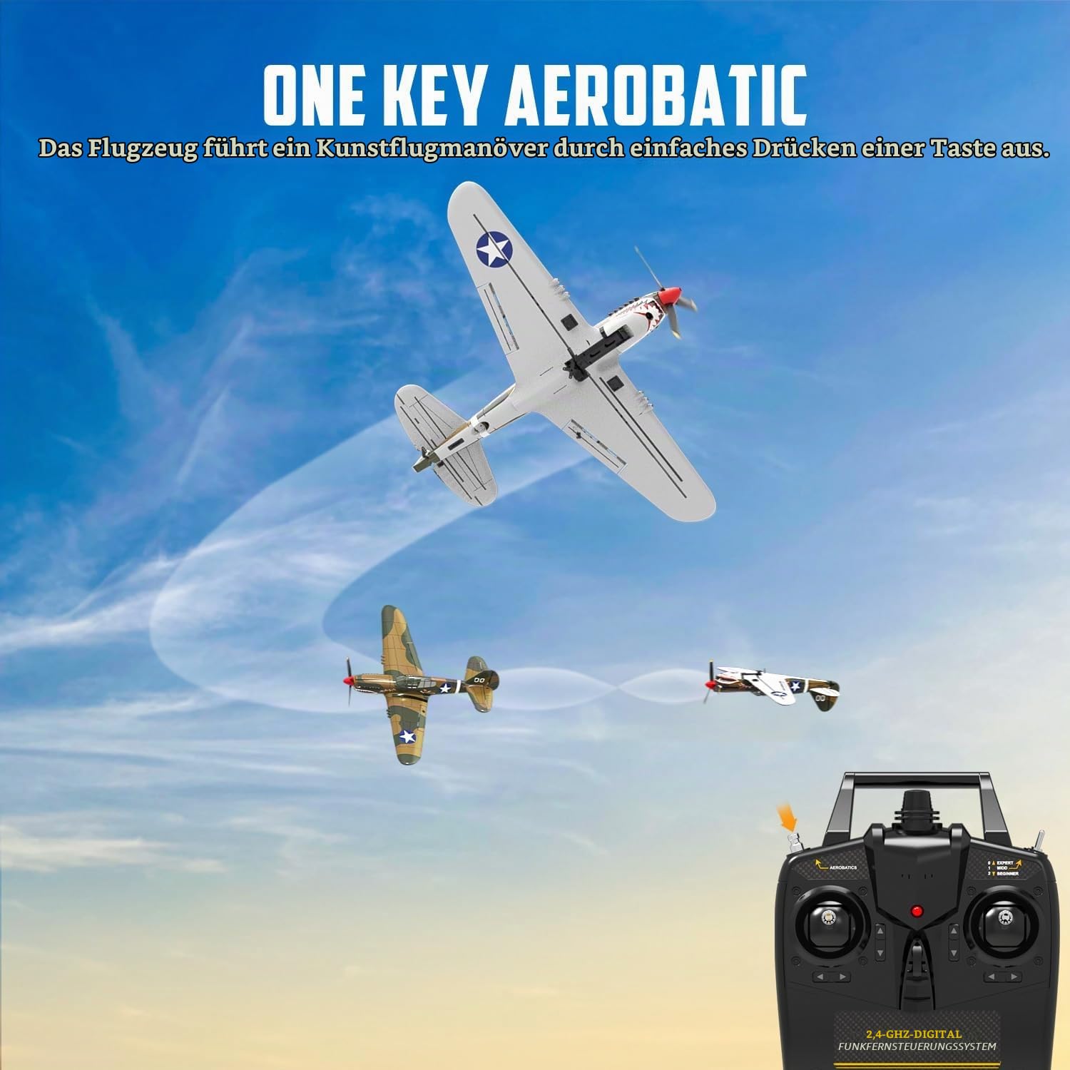 volantexrc P-40 Warhawk Warbird 4-Kanal RC Flugzeug RTF m. Gyro 2xAkku | integrierte Stabilisierungssystem