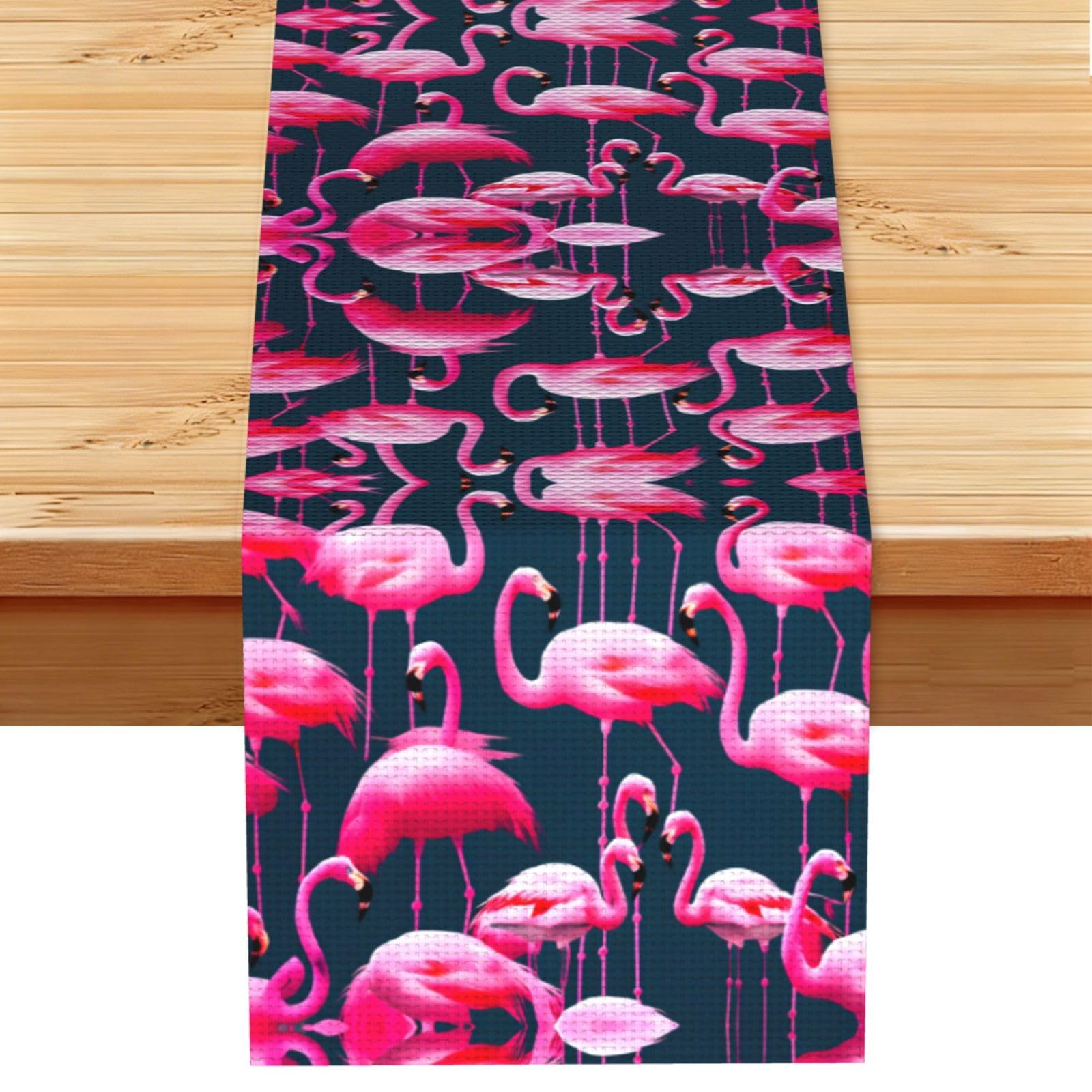 pink flamingos Printed Kitchen Table Runner 13x72, Faux Linen Style Decor for Home Wedding Banquet Fireplace
