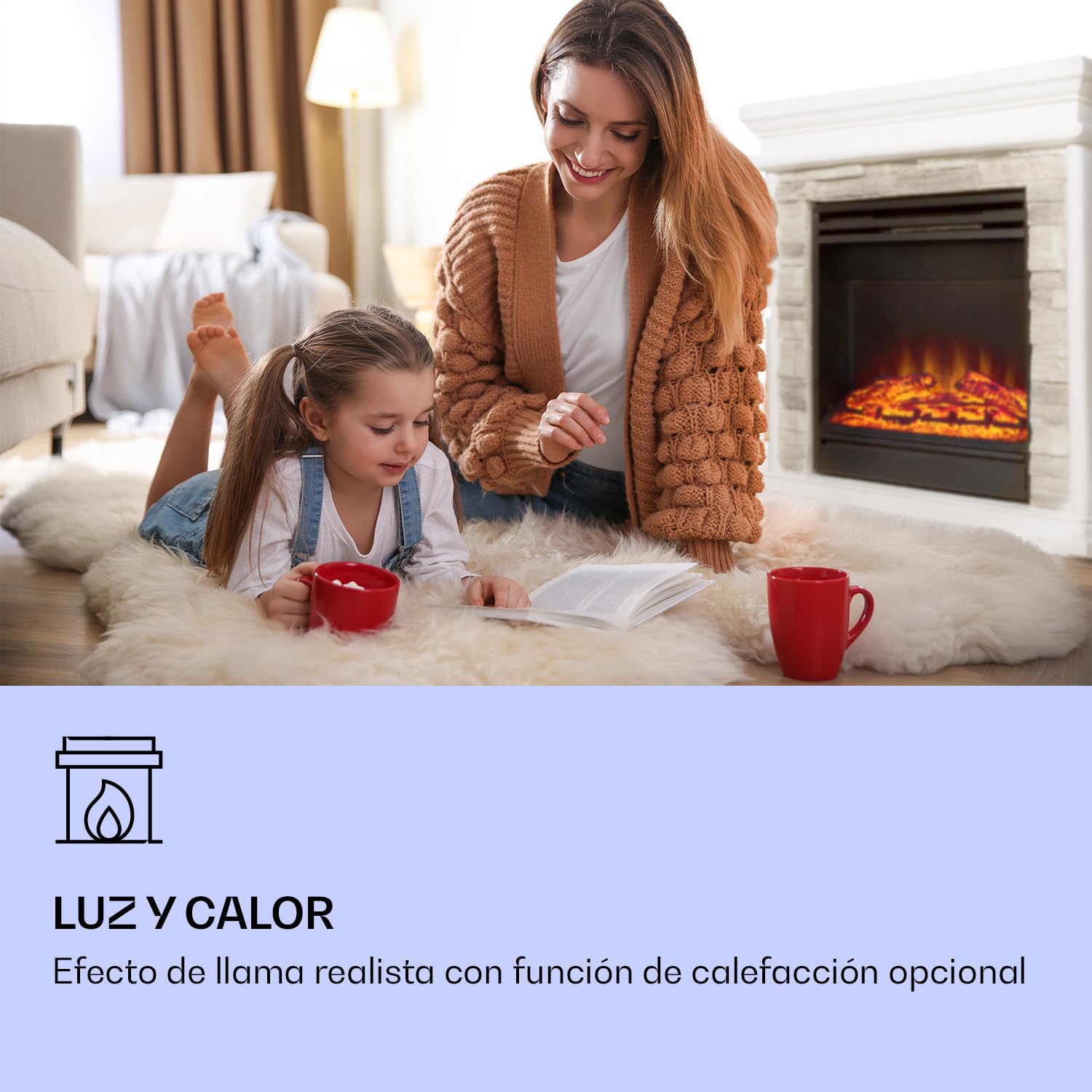 Klarstein Nevis Peak Chimenea eléctrica - Chimenea eléctrica con 1800 W de Potencia calorífica, con Temporizador, Temperatura: 10 a 30 °C, Ilusión de Llamas LED, Incl. Mando a Distancia