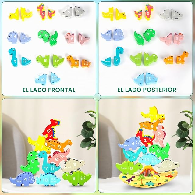 Foto 6 de 7 de Montessori Juegos de Apilamiento Dinosaurio Juego de Equilibrio Apilable Bloques de Construcción Coincidencia…