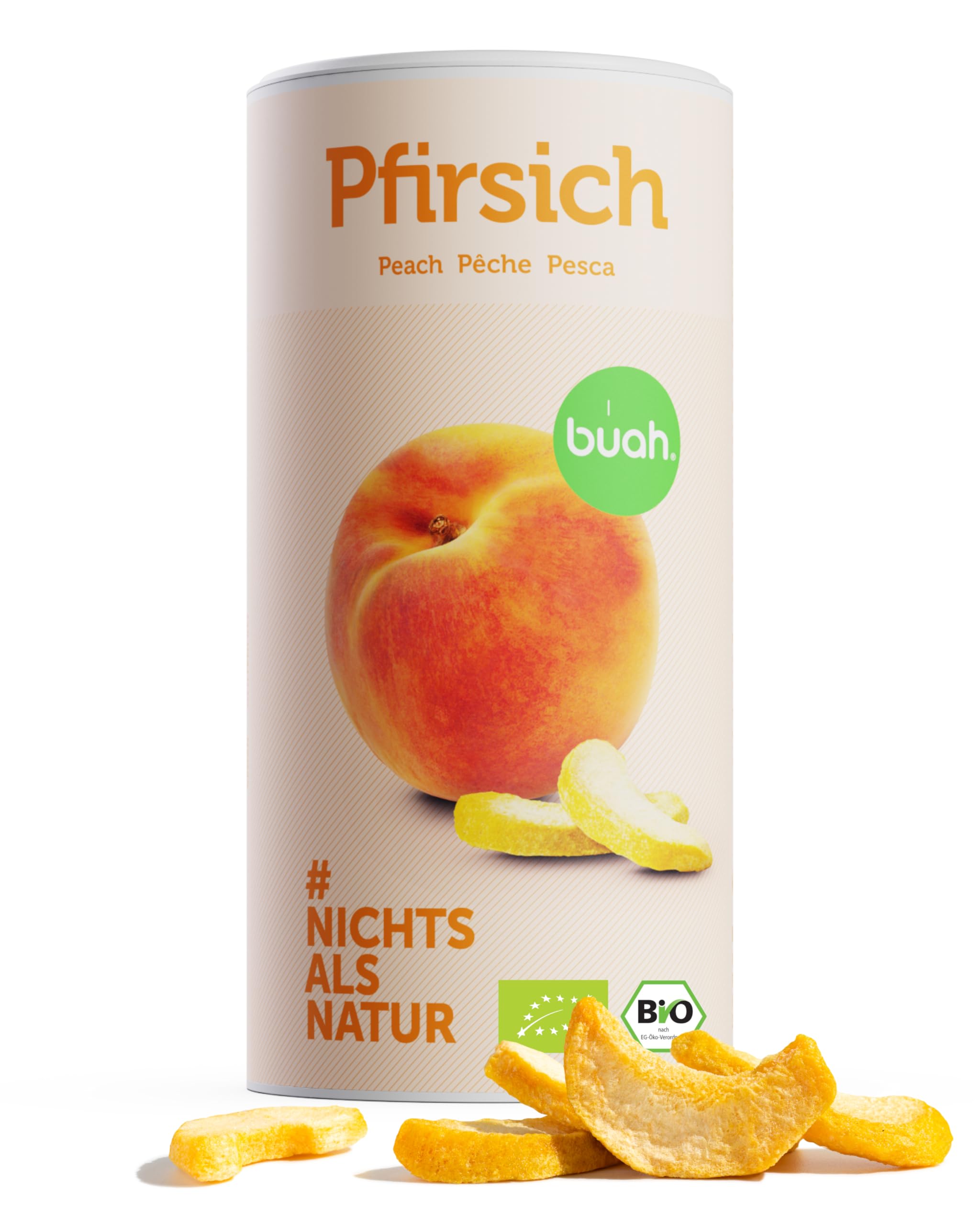 BUAH® Gefriergetrocknete Pfirsiche I Pfirsich Getrocknet I 100% Gefriergetrocknete Früchte ohne Zuckerzusatz (Vegan Glutenfrei Laktosefrei) Getrocknete Früchte Snacks (80 g)