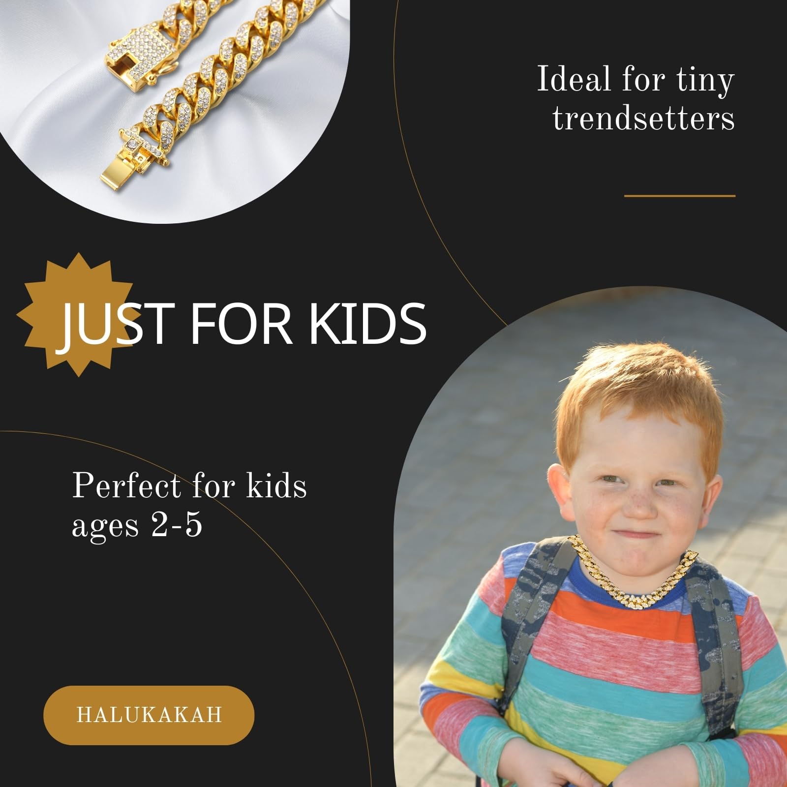 HALUKAKAH Chaîne à Maillons Cubains Bébé Tout-petit – TYCOON JUNIOR – Enfant Collier Plaqué Or 18K/Or Blanc Platine Petite Taille,Diamants de Laboratoire Sertis à Main,pour 2-5 Ans,avec Boîte Cadeau