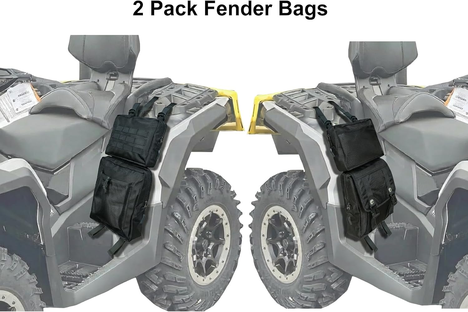 Larswon 2 Pack ATV Saddle Bags, Large Detachable Fender Bag ATV Gear Bags Water Resistent Motorcycle Storage Bag Compatible with Sportsman Scrambler TRX FourTrax Outlander Grizzly UTV Black
