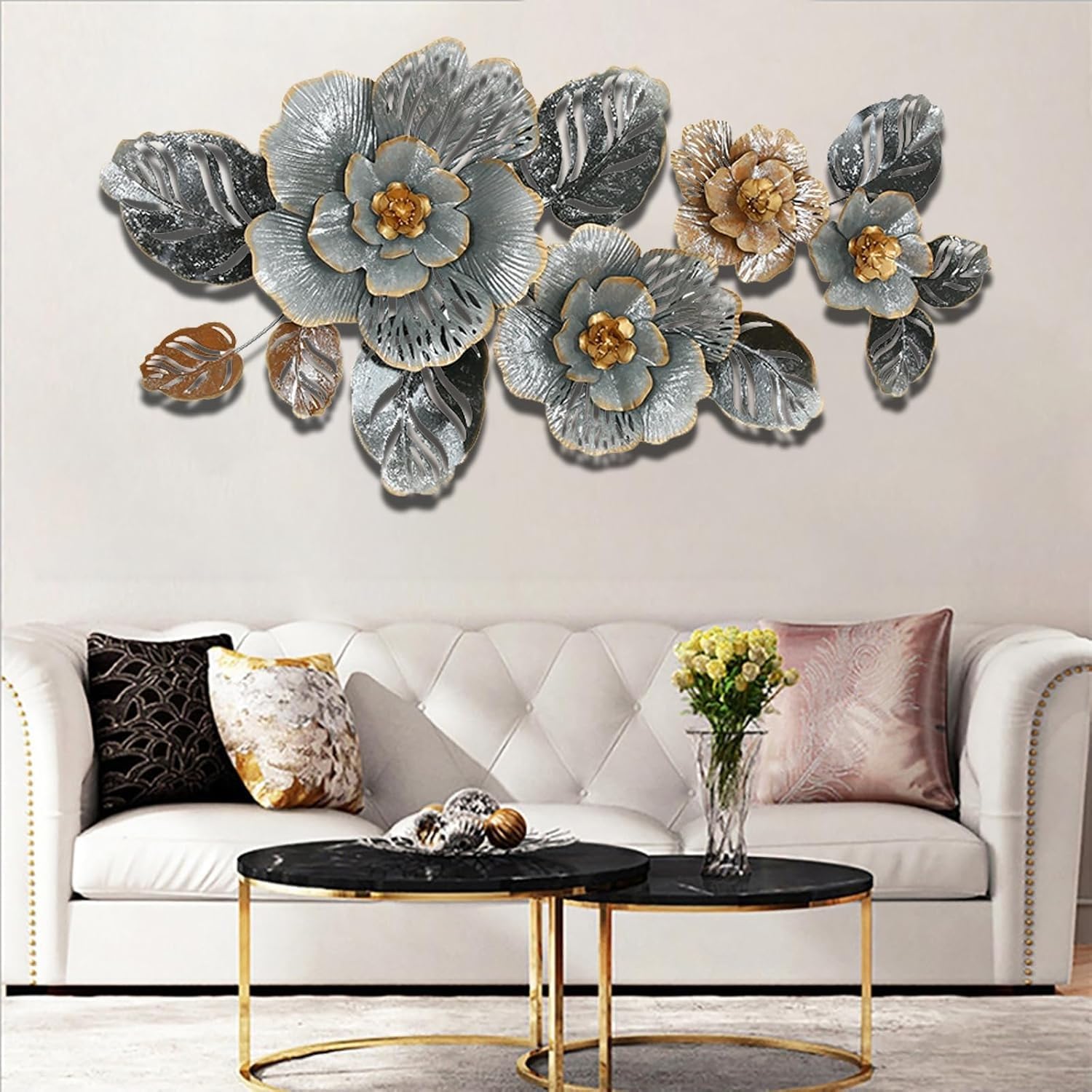 Large Metal Wall Art Decor - 3D Ginkgo Leaf Sculpture for Modern Home Living Room and Bedroom - Elegant Wall-Mounted Design - 122 x 59 cm