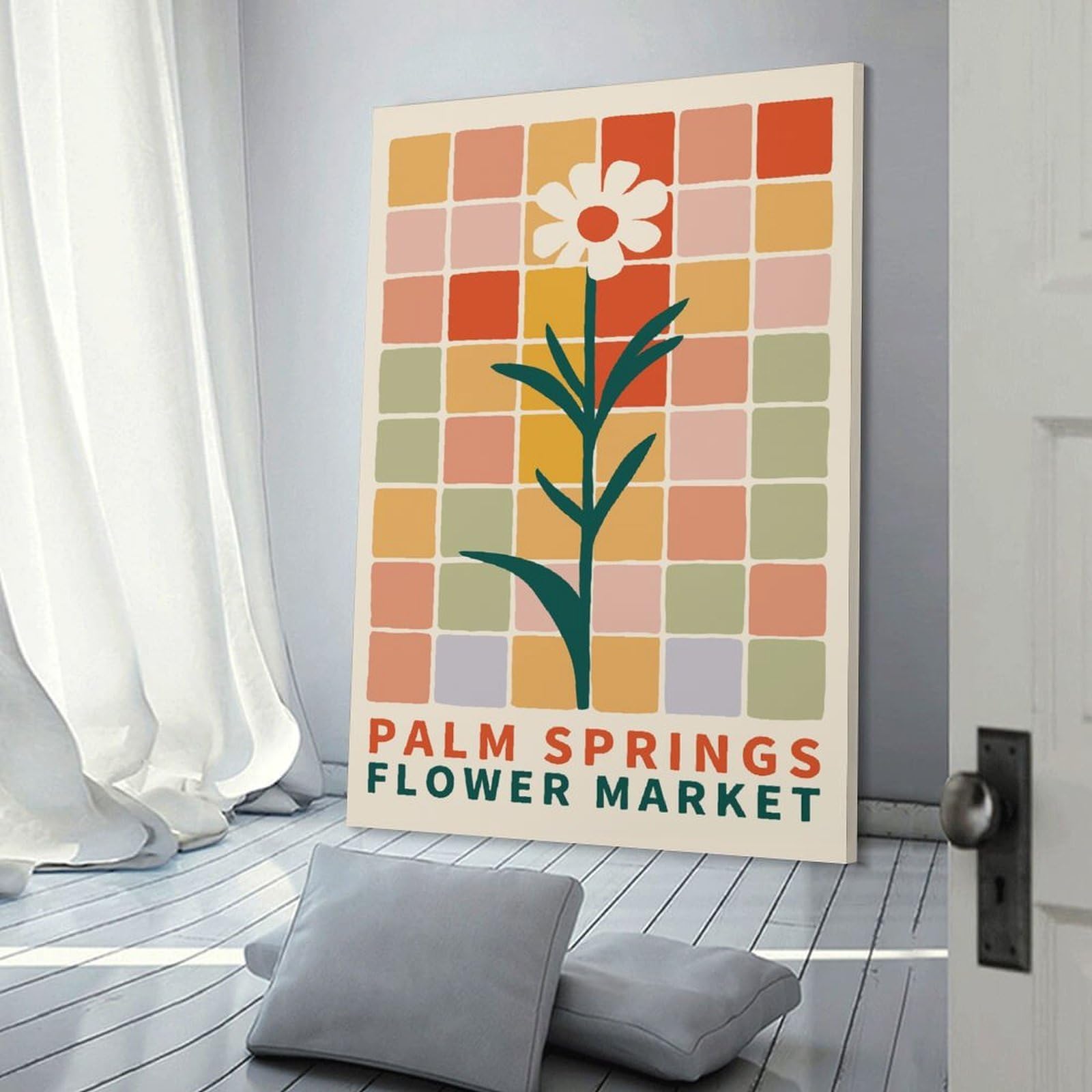 Junmoney Palm Springs Flower Market Canvas Wall Art, 12x18inch(30x45cm), for Bedroom, Guest Room Or Reading Nook, Decorative Wall Art for Cosy Rooms