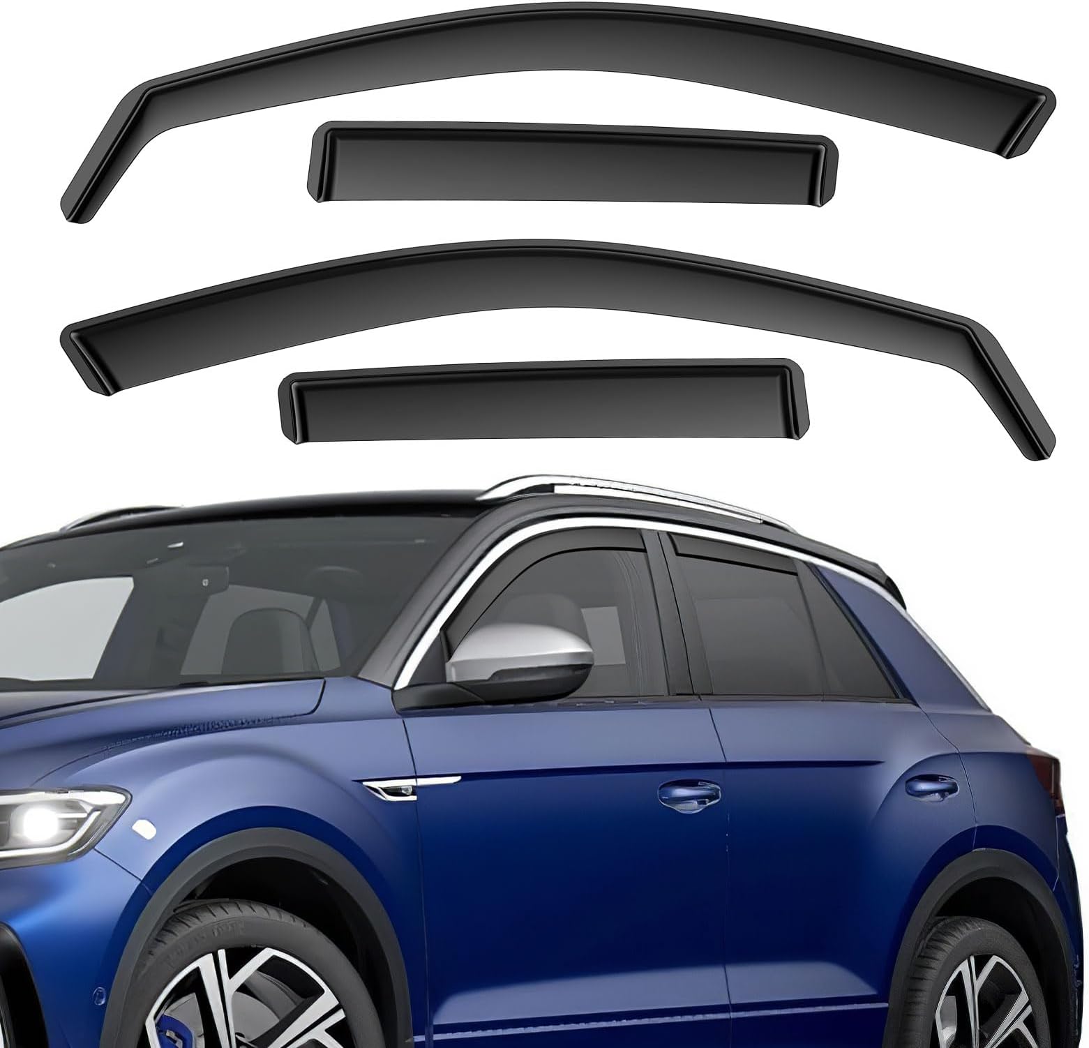 GEARCELL Black Wind Deflectors, Rain Guards Window Visor Compatible with Volkwagen T-Roc 2017-2024, in-Channel Side Shatterproof Sun Visor, Window Deflectors, 4-Piece of Set