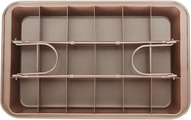 LOLYSIC Brownie Tin, Non Stick Brownie Tray Brownie Tin with Dividers, Carbon Steel Brownie Tins for Baking, Rectangular 18 Cavity Brownie Pan, Gold, 31 x 20 x 4.1 cm