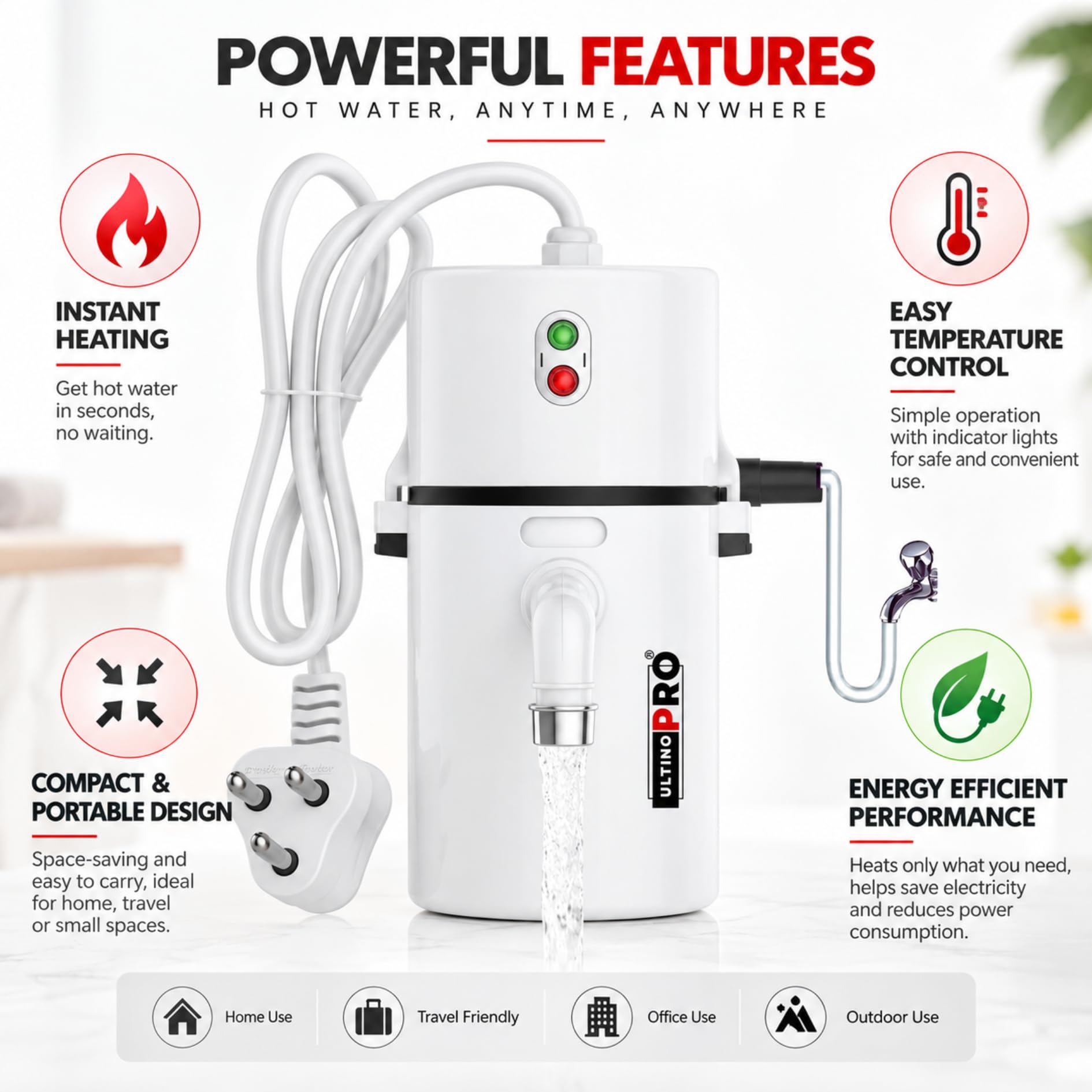 UltinoPro 1L Electric Geyser - Instant Hot Water -5