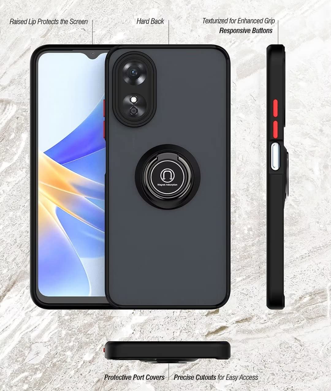 Cover Per Oppo A78 5G / A58 5G Con Supporto Magnetico A 360° - Custodia Antiurto TPU+PC - Blu Reale