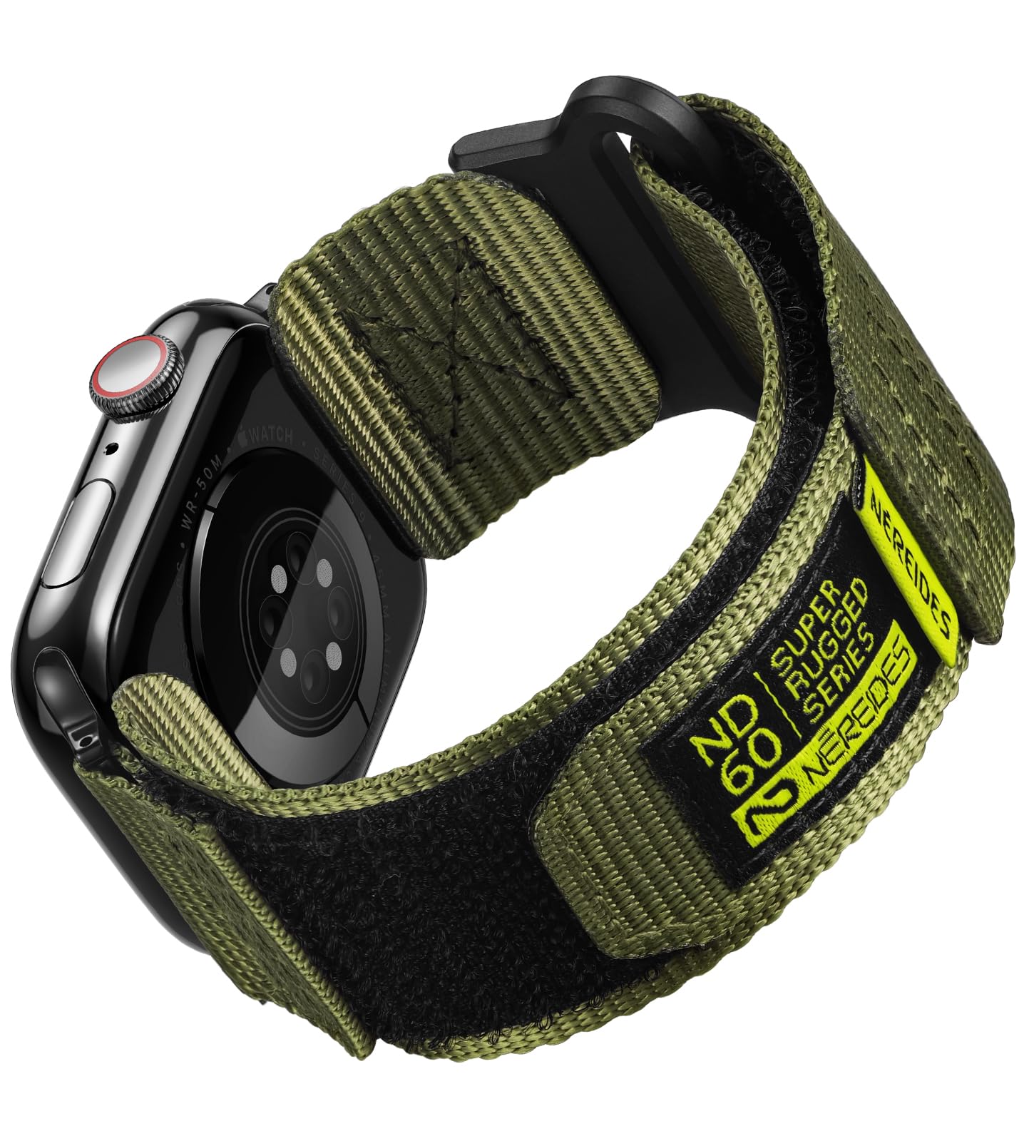 Nereides Rugged Nylon Band Compatible with Apple Watch Ultra 4/3/2/1 (49mm), Series 12/11/10/9/8/7/6/5/4 & SE3/SE2/SE (46mm 45mm 44mm), Tactical Sports Strap for Men (L, Army Green)