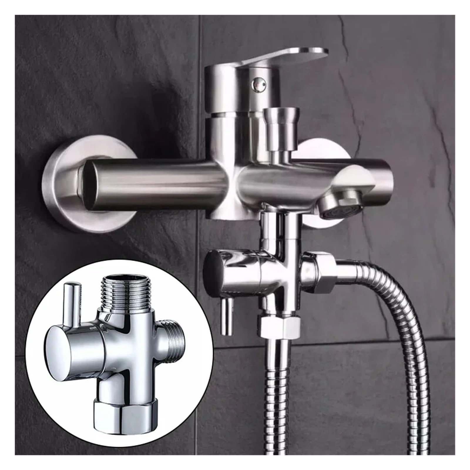 Valvola deviatrice a 3 vie G1/2in, convertitore adattatore a T, rubinetto doccia in ottone for bagno, divisore d'acqua