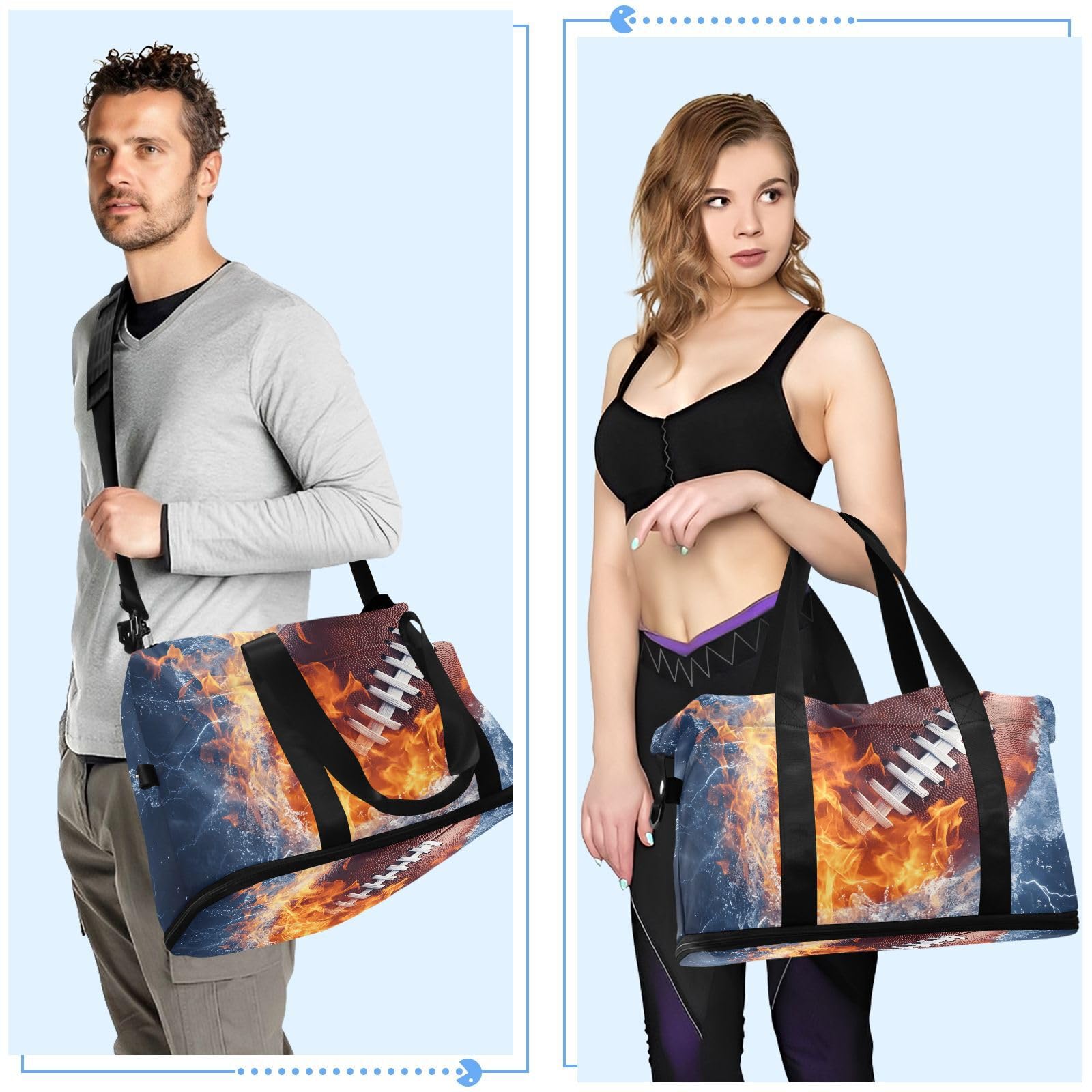 Borsa sportiva impermeabile – Fire American Football grande capacità borsone con scomparto asciutto bagnato e scarpiera, borsa da viaggio per yoga, nuoto, viaggio, allenamento, fitness