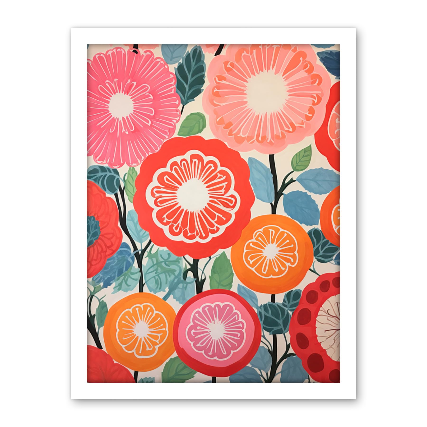 Artery8 Pomegranate Tree Flowers in Bloom Mediterranean Bright Floral Abstract Artwork Framed Wall Art Print 18X24 Inch