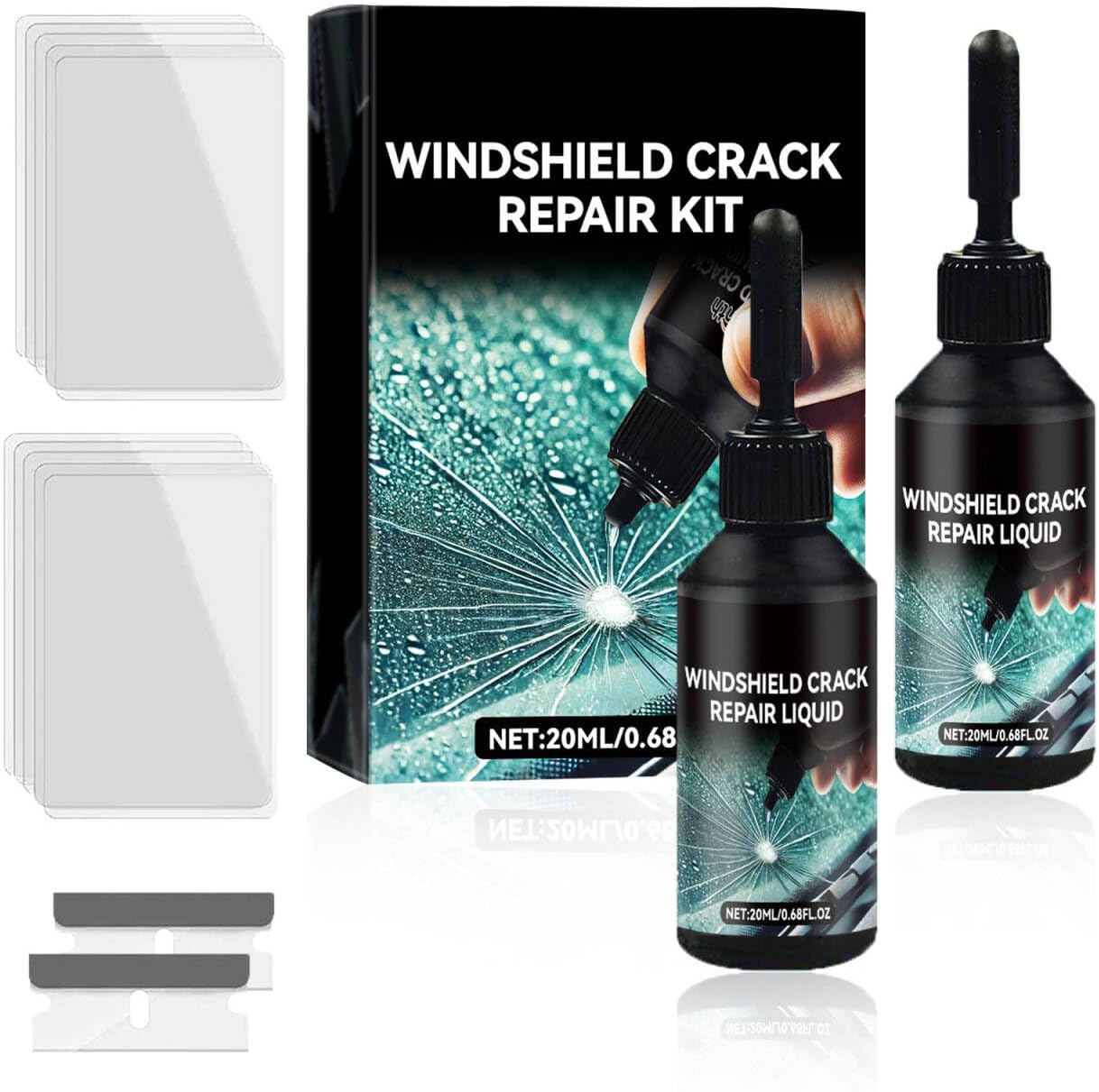 3PC Windshield Crack Repair Kit, 2025 Upgrade Cracks Gone Glass Repair Kit,Premium Car Quick Fix Windshield & Glass Repair Tools, Windshield Crack Repair Fluid Automotive Windscreen Tool