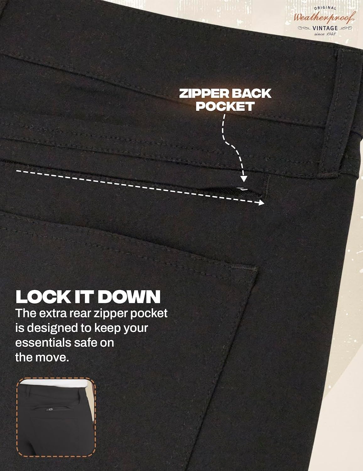 Weatherproof Vintage Men's Hiking Pants - Casual Chino | Straight Slim Fit, Quick Dry, Stretch Travel Pants for Men