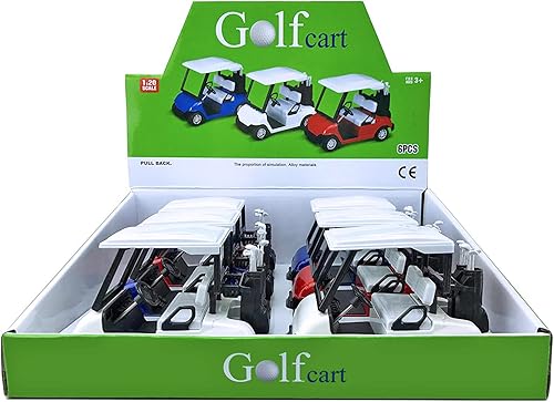 Miniatura 7 de 6 Pack Bundle: 4 ½ "Carrito de golf Modelo de metal fundido Juguete Vehículo (Rojo/Blanco/Azul)