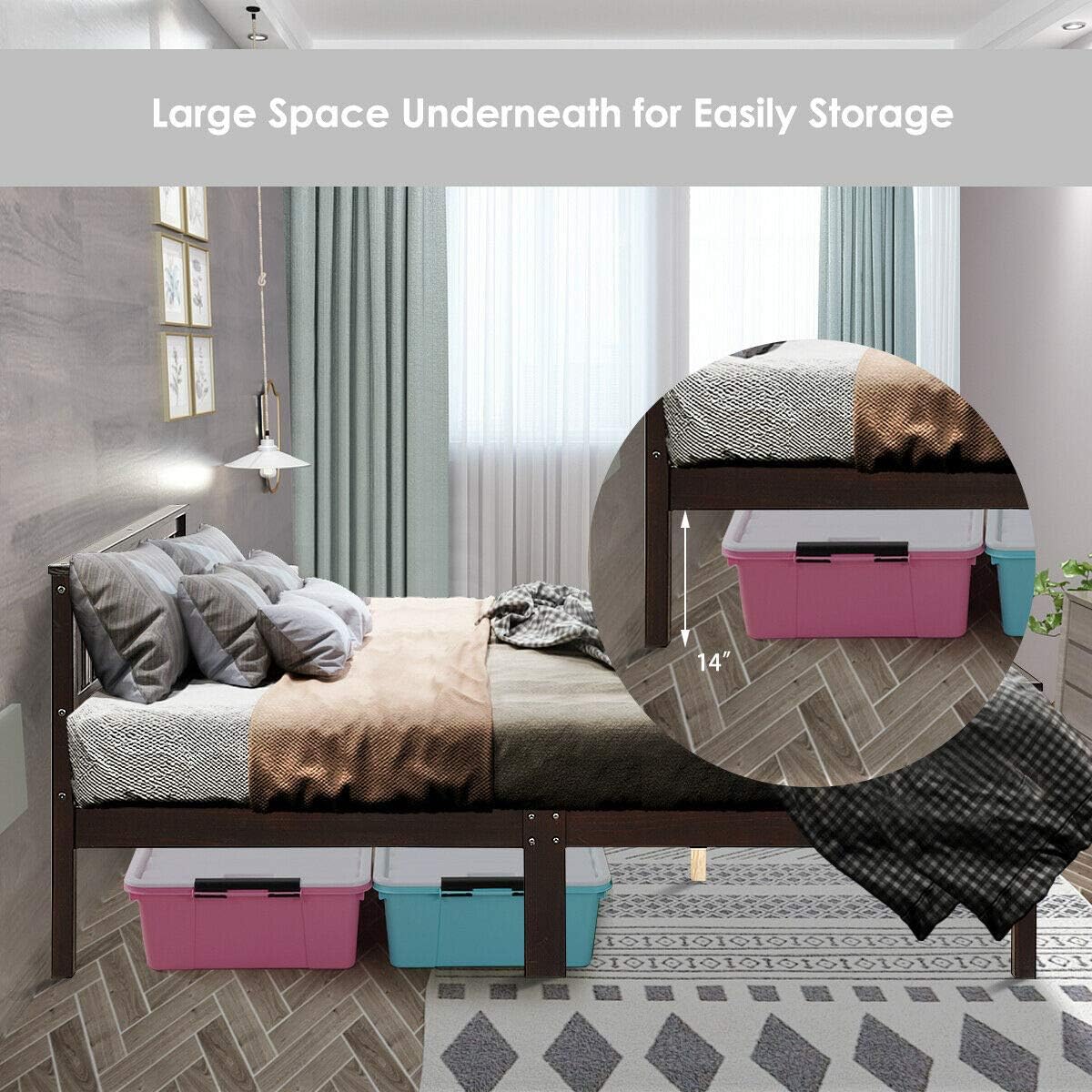 DORTALA Wood Bed Frame, Heavy Duty Wooden Slats Platform w/Six Stable Legs, Concise Mattress Foundation w/Footboard, Bed Frame for Different Decoration Style Bedroom Hotel, Full Size (Espresso)