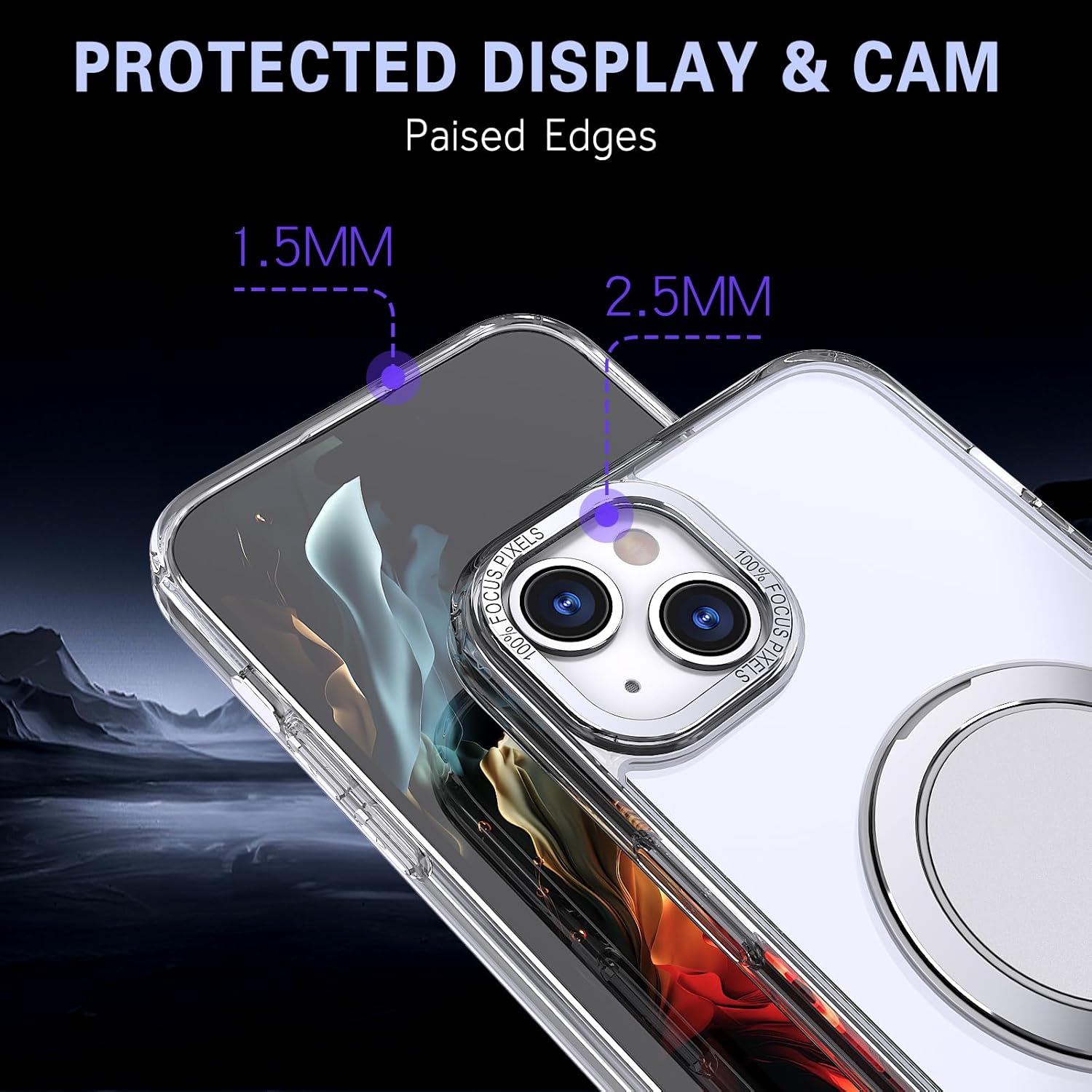 IYH 360° Rotatable Magnetic Case for iPhone 13,iPhone 14, Military-Grade Shockproof Phone Cover with Matte Translucent Back(White)