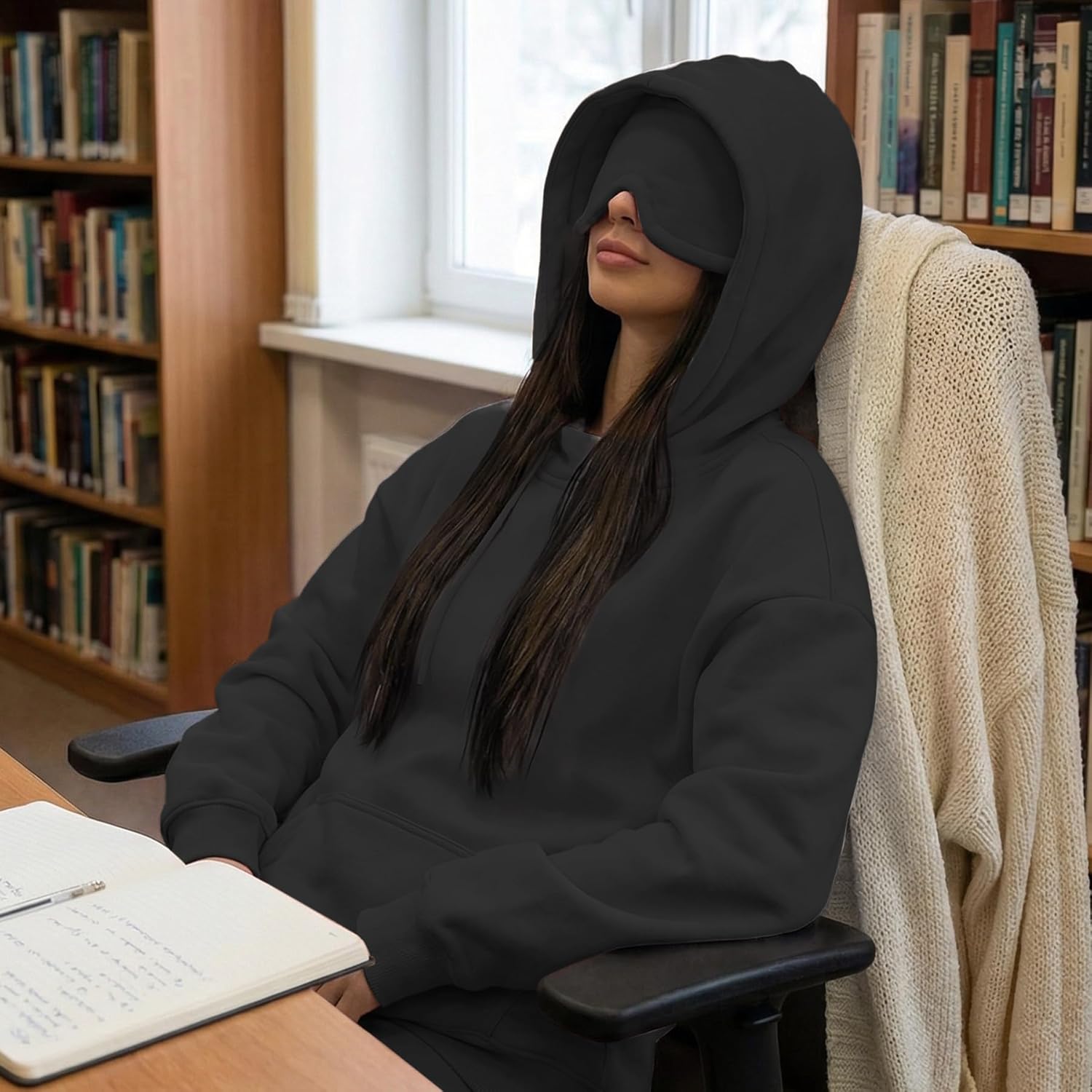 Ainangua Womens Oversized Pullover Essentials Hoodie with Eye Mask Comfor Airplane Mode Travel Office Vacation Sweatshirt - Image 5