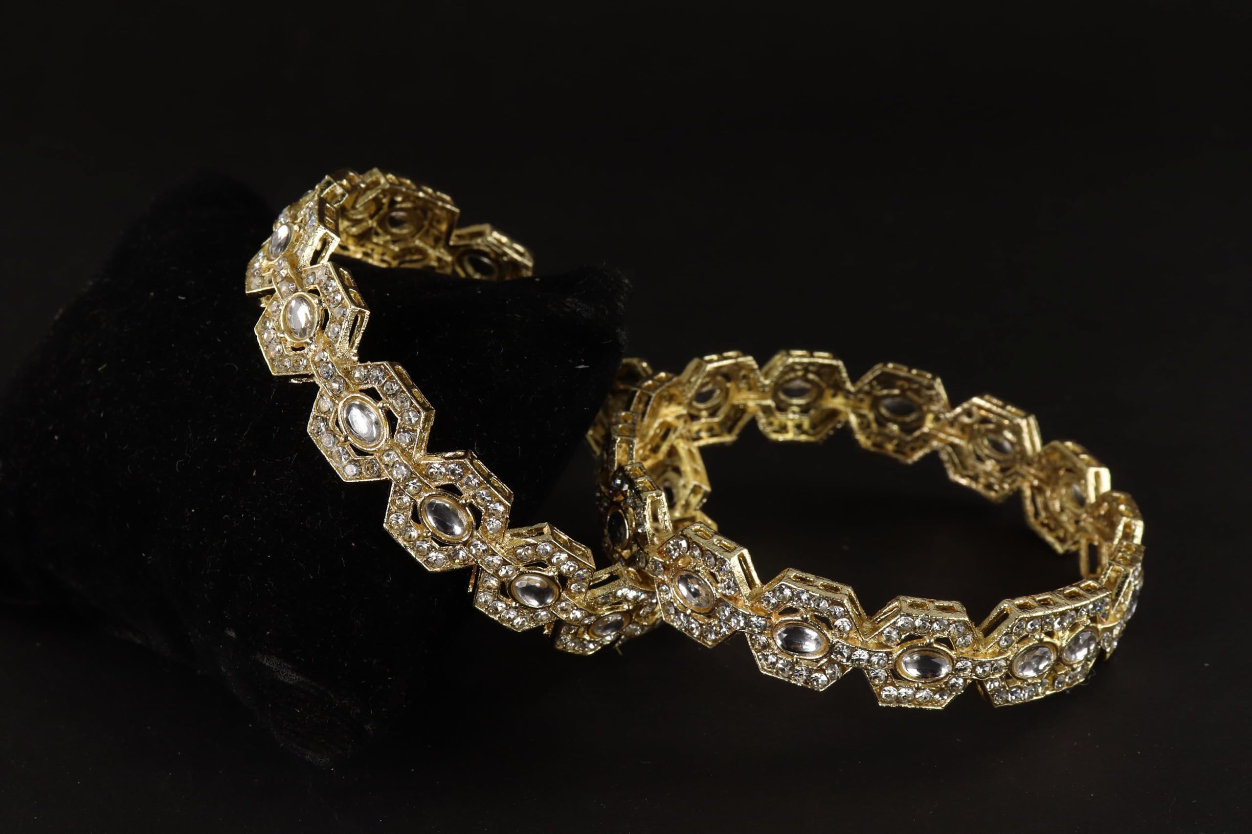 NMII Designer Gold Metal Bangles Set For Women & Girls Adorned with Zircon Diamonds | Girls' Bangles Bracelet | Chuda Kada Stylish | AD Kada | Bridal Bangles | Fashion Jewellery-(MAH122-Gold-2.8) 3