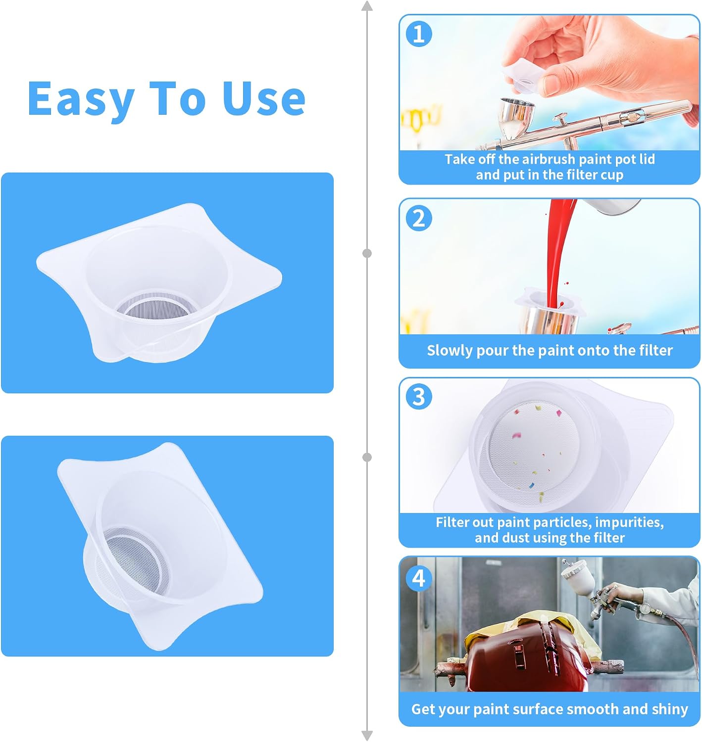 4PCS Airbrush Paint Cup Strainers - Durable PP Filter Screens for Crafts & Painting, 1.30" x 0.98" with 0.83" Holes, White