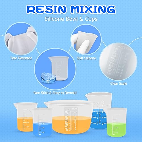 Miniatura 3 de Tazas de medición y mezcla de resina de silicona para suministros de resina, tazón de 600ml20oz, tazas de silicona reutilizables engrosadas de 250 y