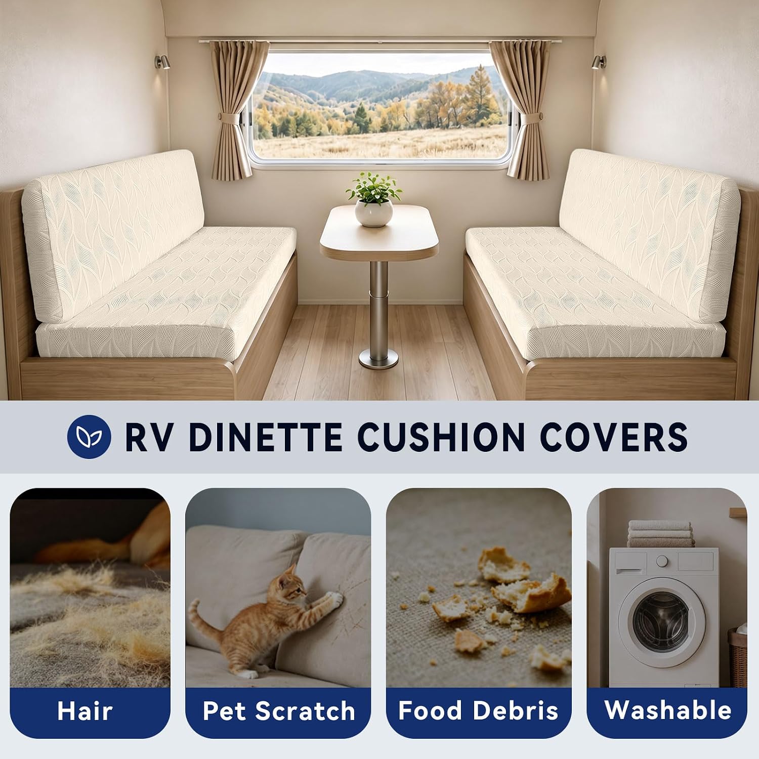 4PCS RV Dinette Cushion Covers, Premium Jacquard Stretch Camper Cusion Slipcovers, Breathable & Washable RV Booth Covers for Travel Trailer, Motorhome