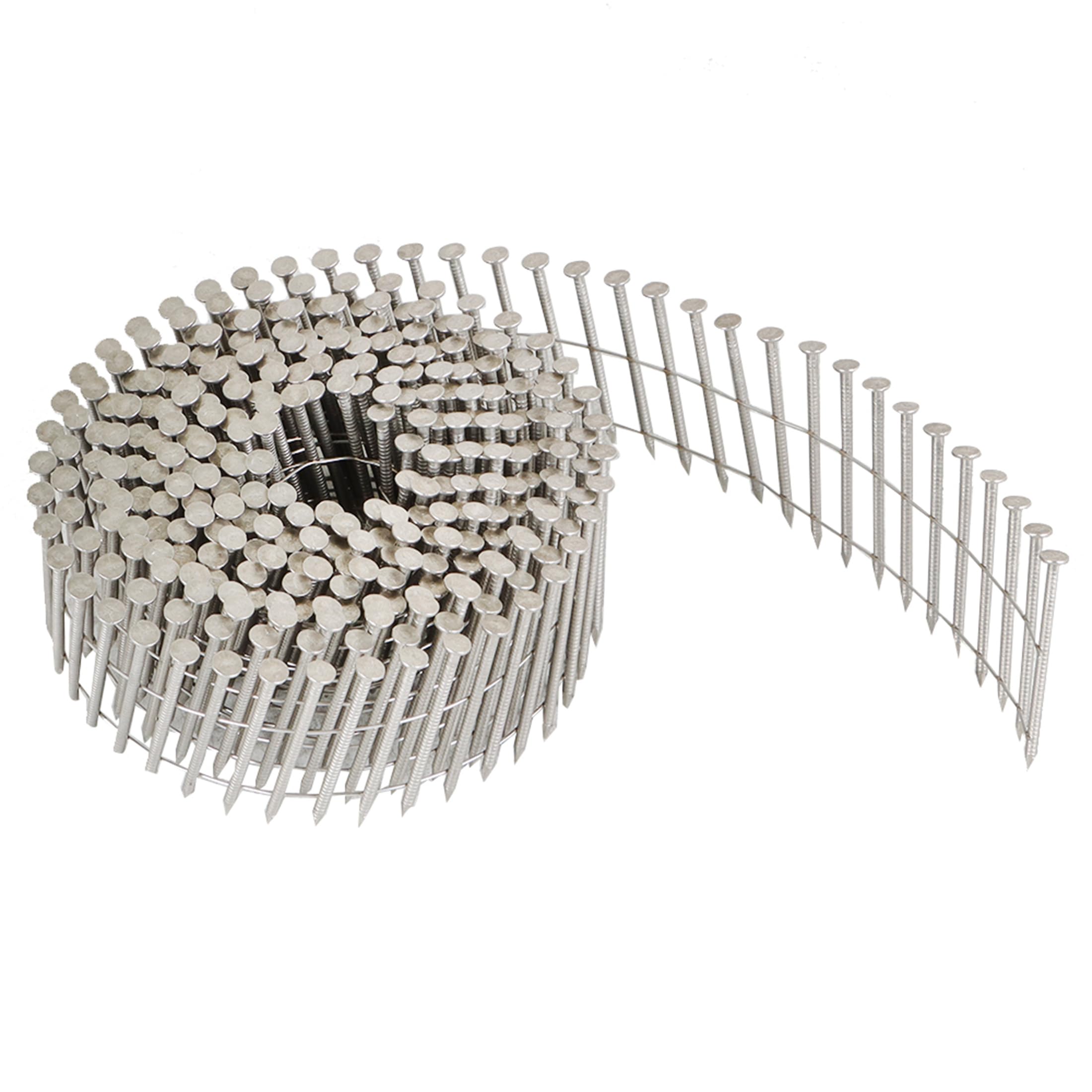 Thomletha 3600Pcs Siding Nail Coil Wire 15 Degree Coil Wire 2-1/2 inch x 0.09 inch Ring Shank 304 Stainless Steel Wall Nails Small Cap Coil Nails Cap
