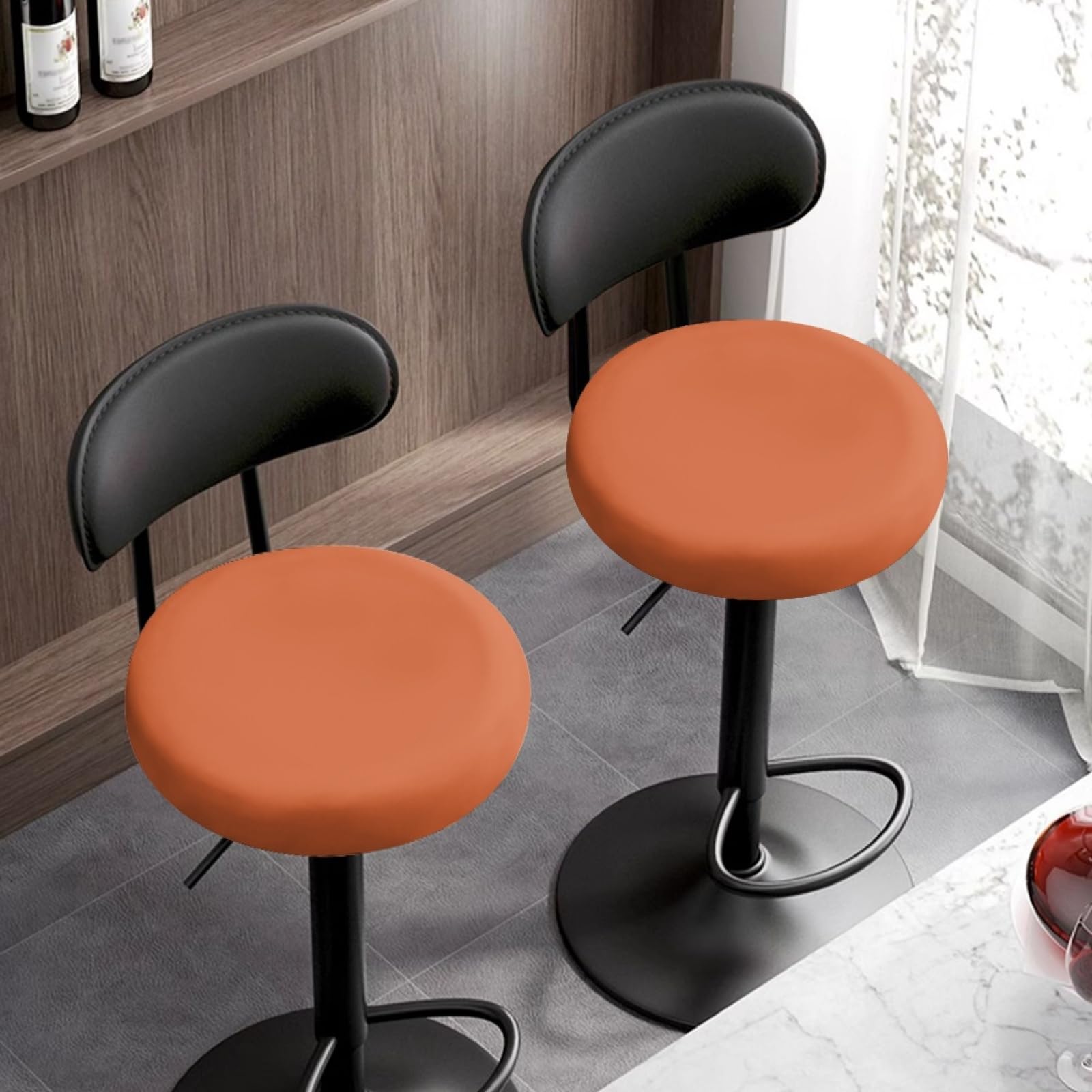 Wanyint Dark Orange Print Stool Covers Round Super Breathable Bar Stool Cover Vanity Seat Cushion -12-14 Inch Saddle Stool Cover for 2 Count Chair - Image 3