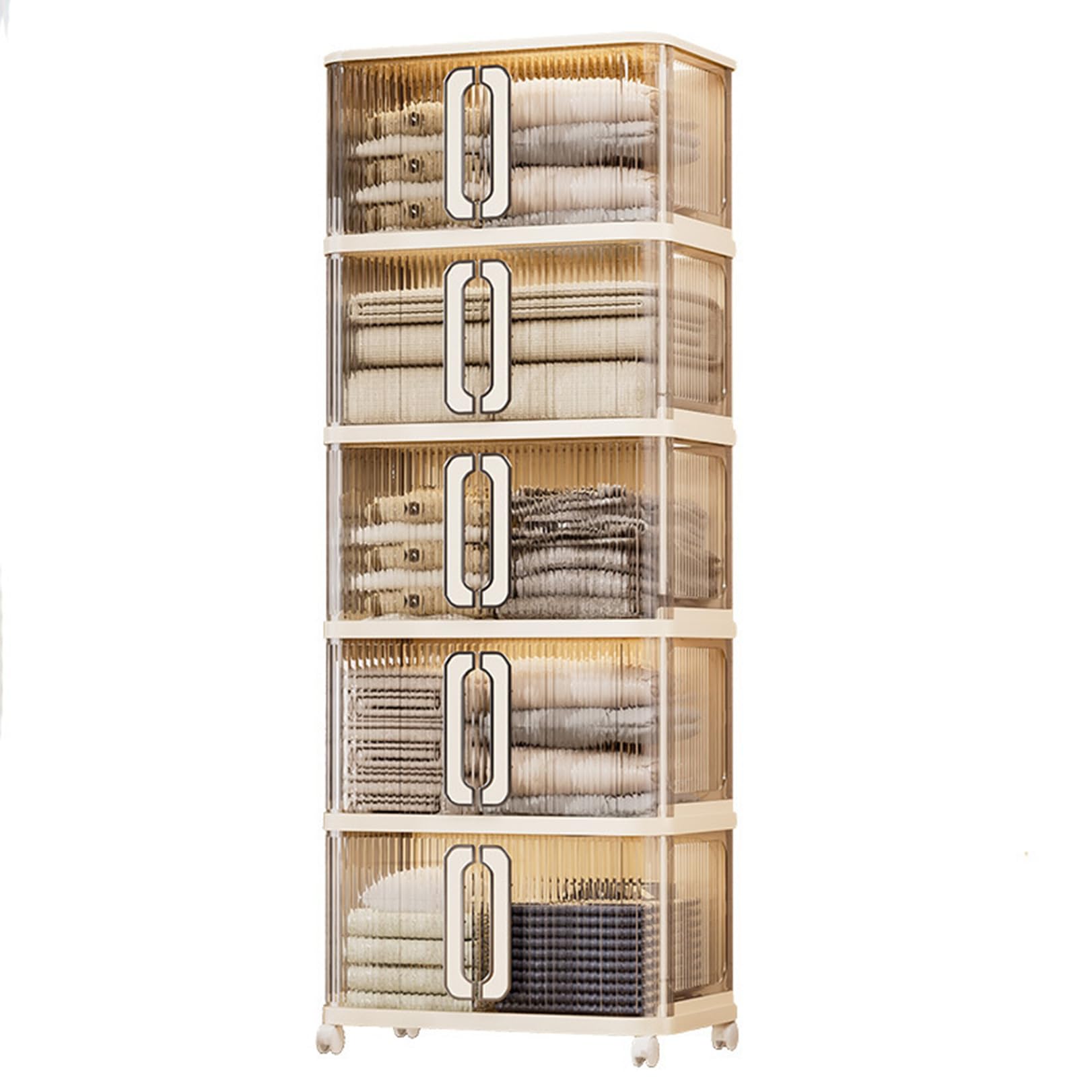 Scatole portaoggetti con coperchio, contenitori impilabili in plastica a 5 ripiani con ruote, organizer pieghevole per camera da letto, armadio, ufficio, bagno, design pieghevole