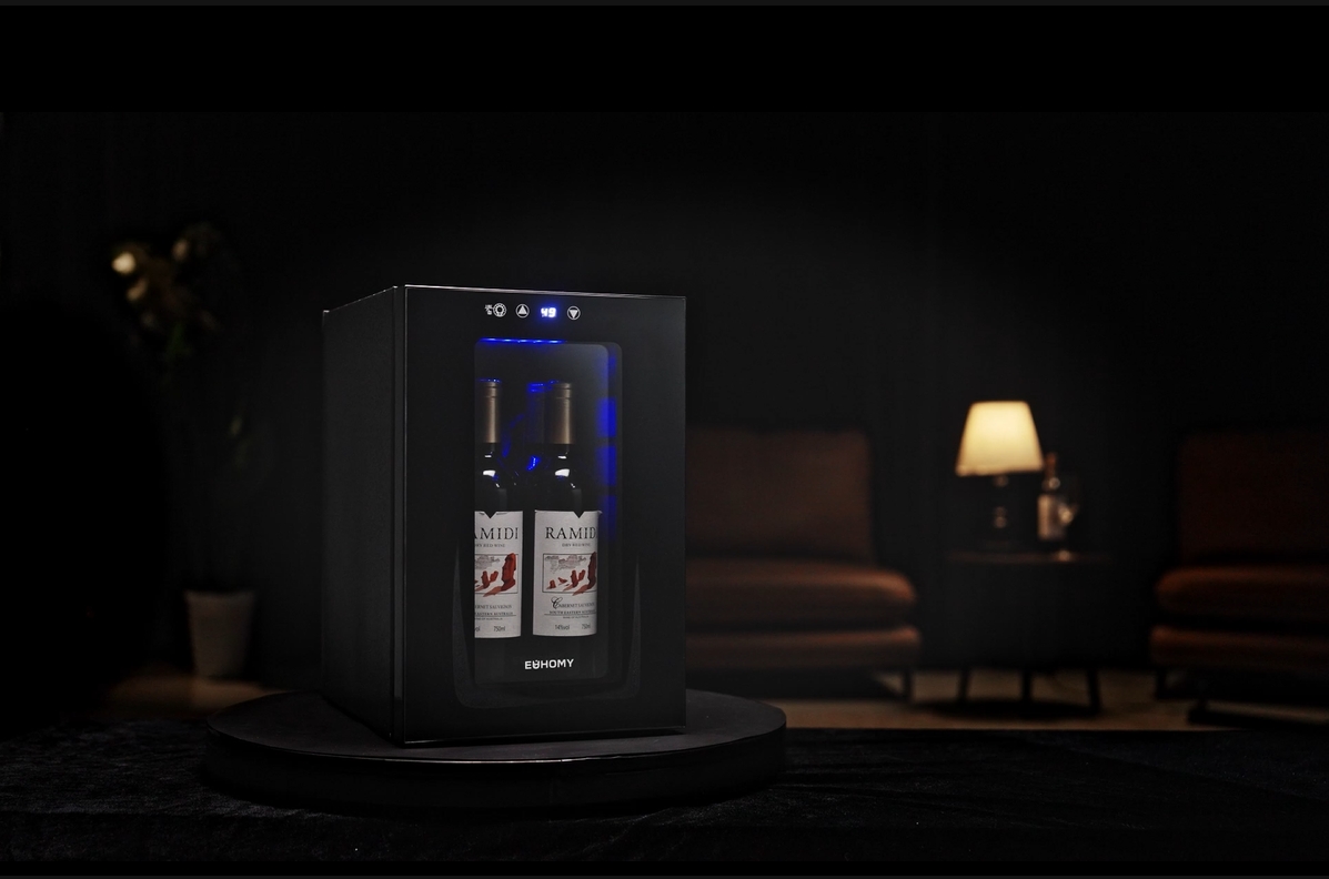 Image of EUHOMY 18L Freestanding Counter-top Wine Fridge Mini Fridge, 4 Bottle and 6 Can Wine Cooler for Red White Wine, Wine Cellar with LED Digital Temperature Display Quiet, Black