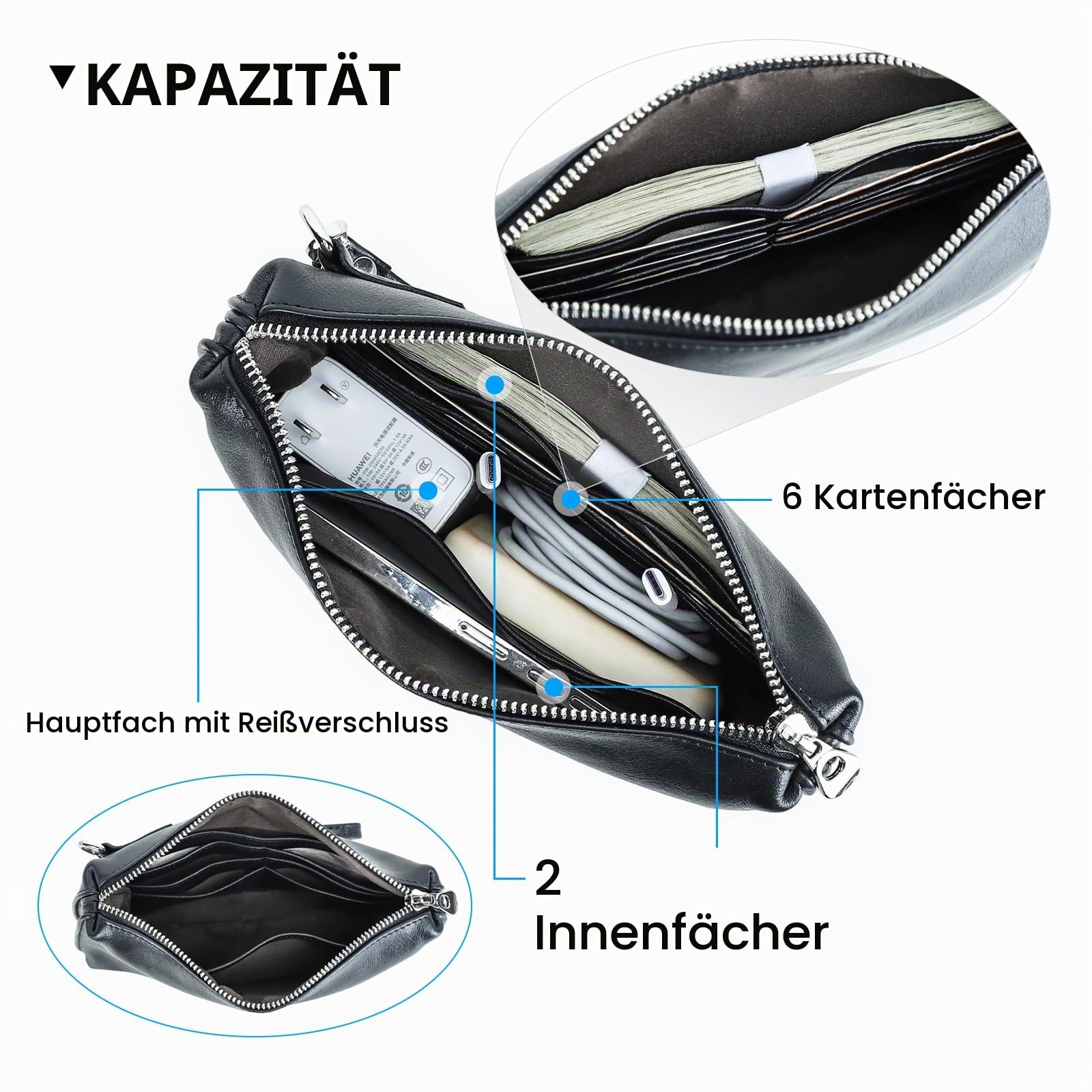 CONTACTS Männer Leder Reißverschluss Karte Passport Pocket Bill Wallet Geldbörse Handytasche