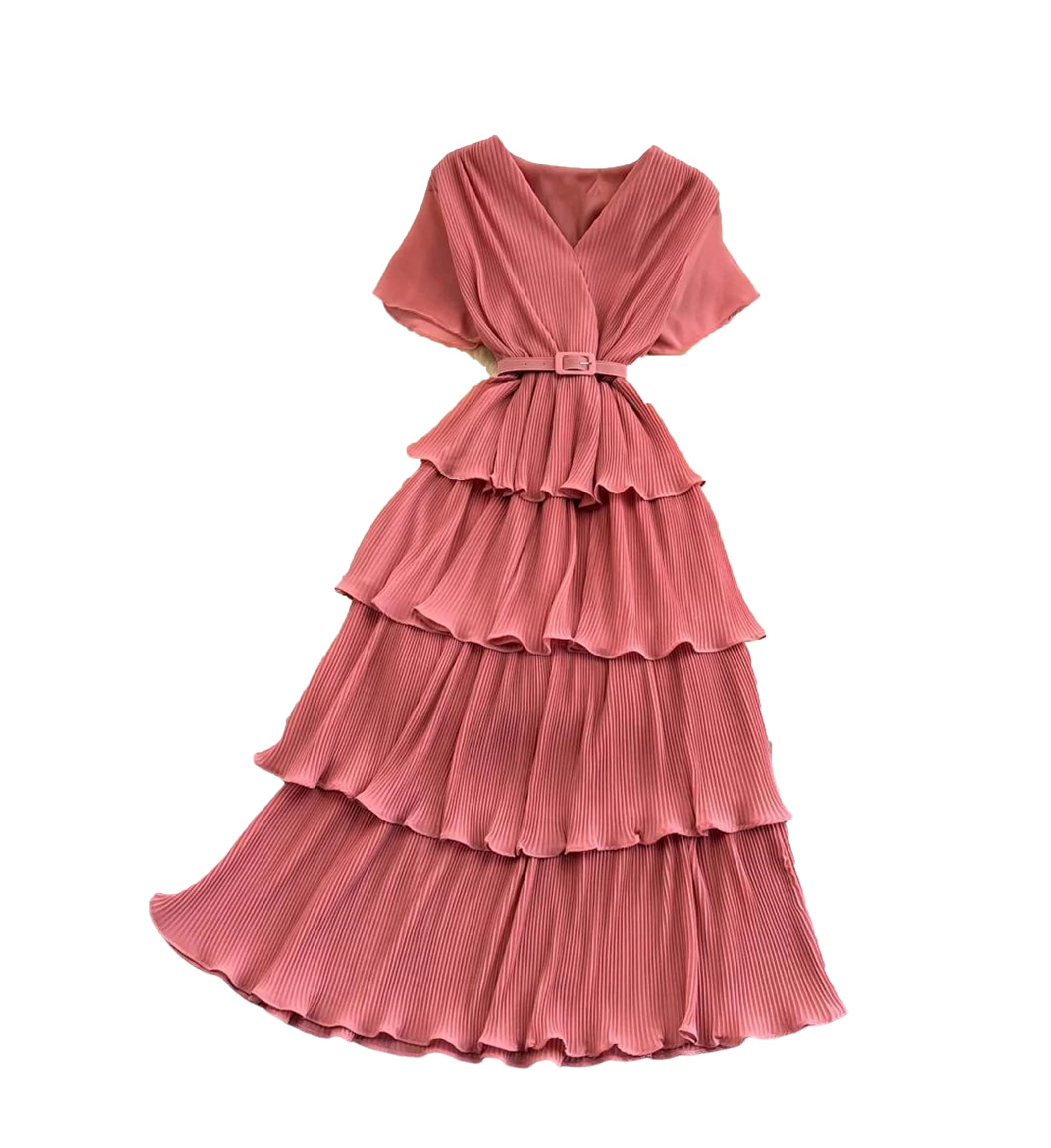 Vestido largo de verano para mujer, cuello en V, manga corta, volantes en cascada, elegante, vestido de fiesta de cumpleaños para boda