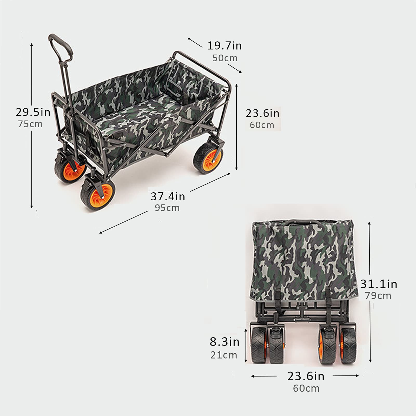 Generisch Dieser Faltbare Bollerwagen, Picknick-, Camping- und Gartenwagen mit Doppelbremse, Strandwagen, Schubkarren für Camping, Garten und Strand, Rot (Schwarz)