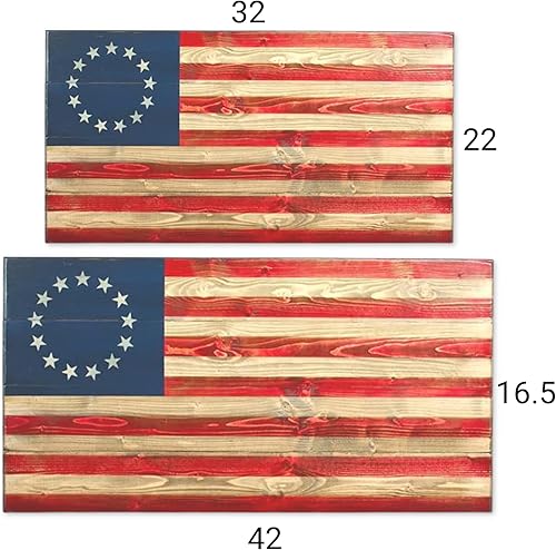 Miniatura 6 de Flags of Valor Decoración de pared con bandera estadounidense, Betsy Ross de madera de 13 estrellas, 16.5 pulgadas de alto x 32 pulgadas de ancho,