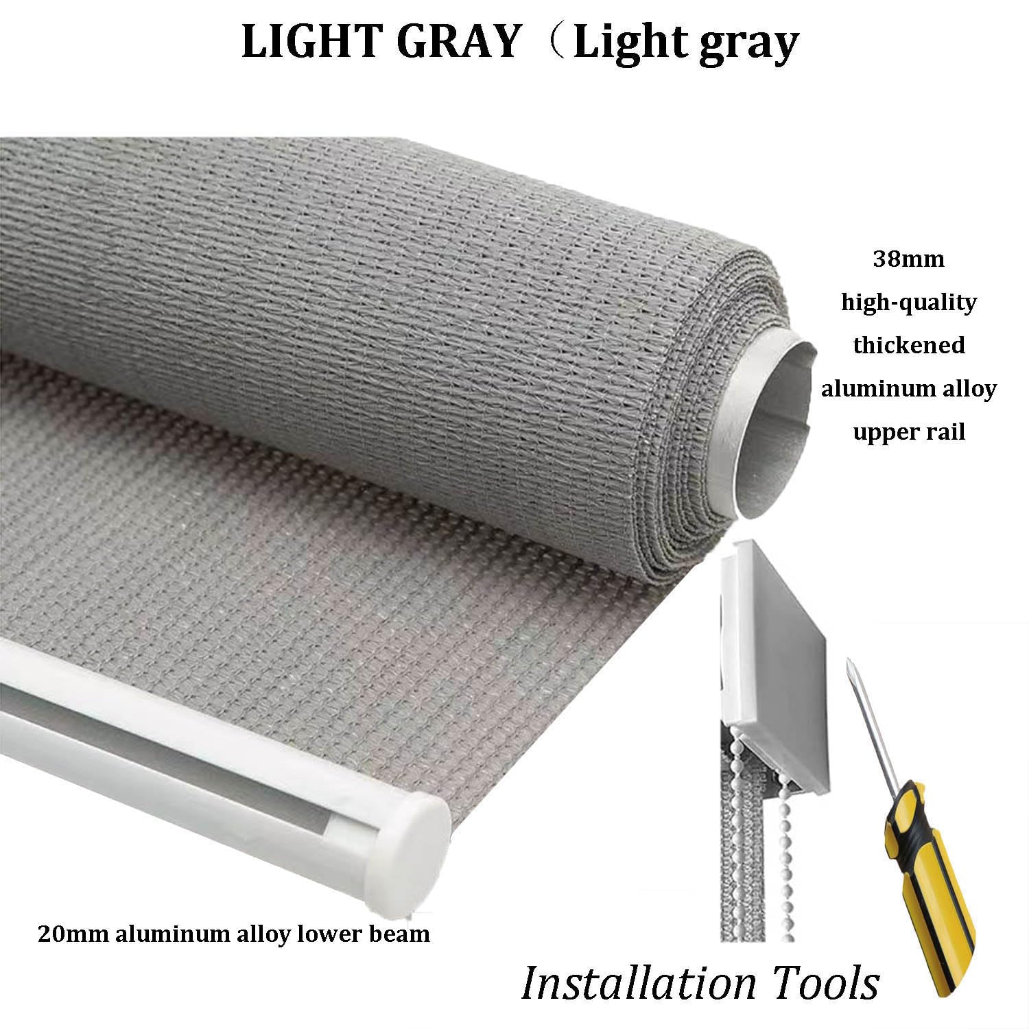 Tenda a rullo impermeabile per esterni, per terrazza, balcone, giardino, grigio chiaro, 140 x 180 cm, resistente, con isolamento termico e protezione UV