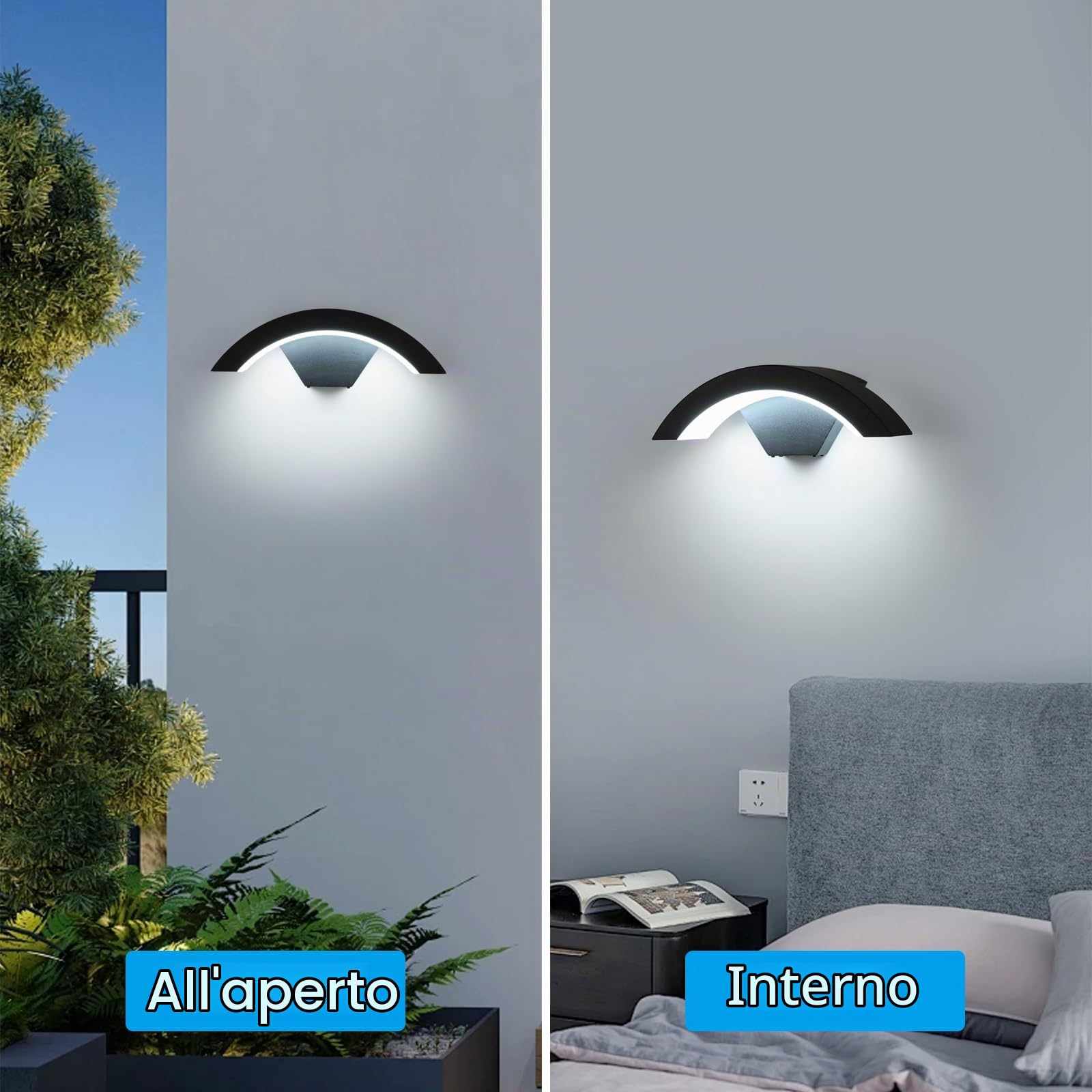 2 Pezzi Applique da Parete Esterno, 24W IP65 Impermeabile | Applique da Parete Nera, Lampada da Esterno Alluminio per Ingresso, Balcone, Terrazza, Giardini, Luce Bianca Fredda 6500K