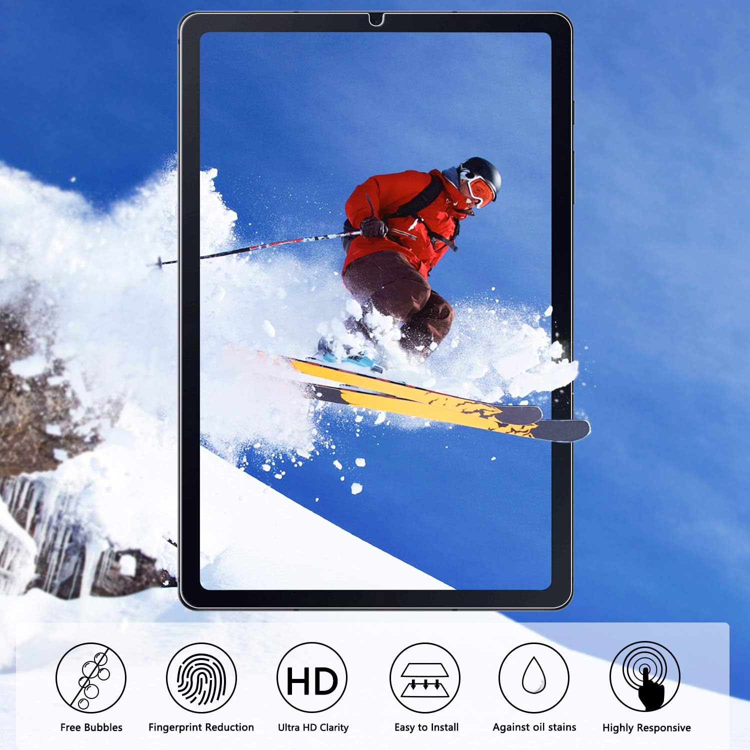 Orzero (2 Pack) Compatible for Samsung Galaxy Tab S6 Lite Tempered Glass Screen Protector, 9 Hardness HD Anti-Scratch Full-Coverage (2.5D Arc Edges) (Lifetime Replacement)