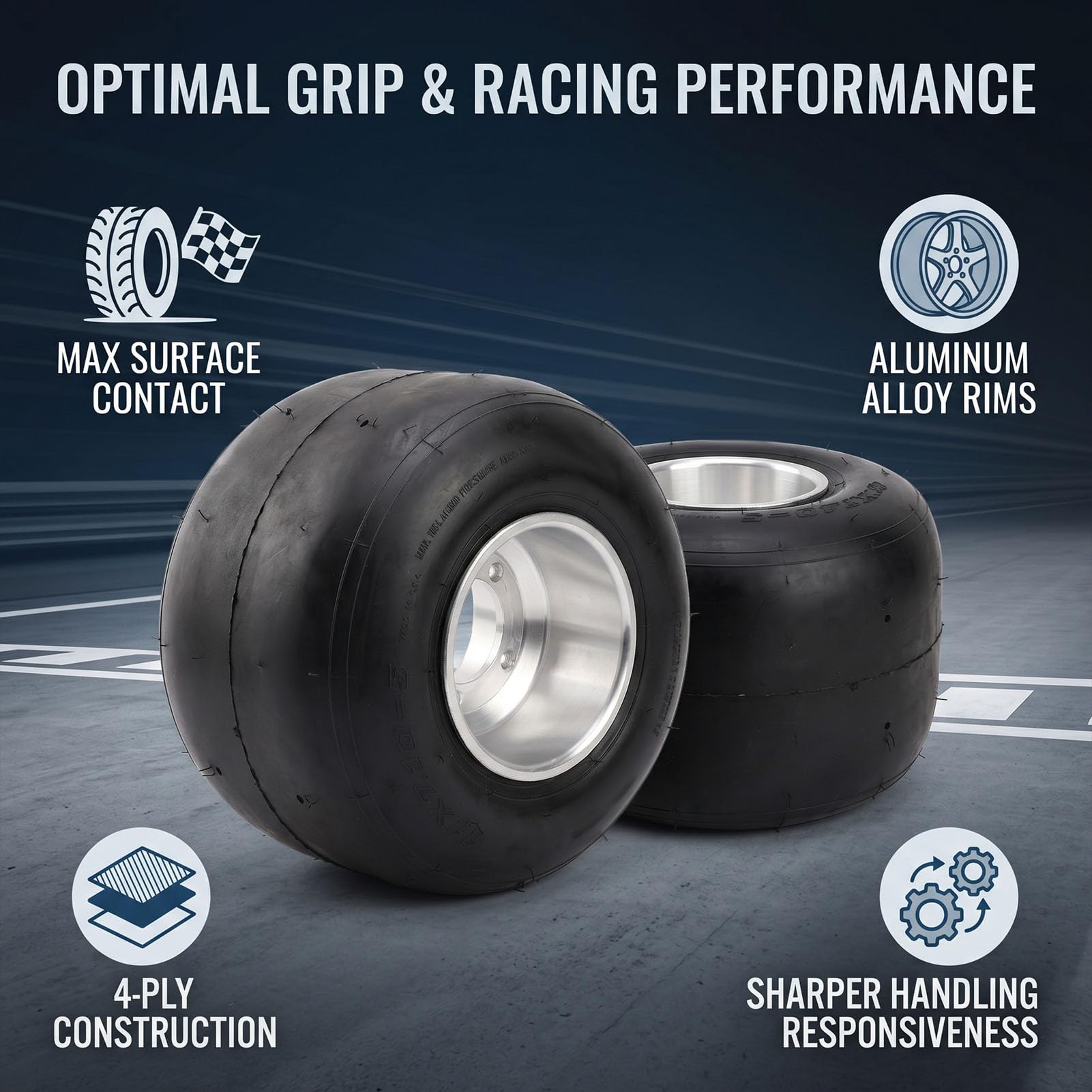 Fydun Tylna Opona do Gokarta Opona Wyścigowa Kart Tylne Koło 11x7,10-5 Tubeless Slick 4PR Wstępnie Zamontowana na Lekkiej Obręczy ze Stopu Aluminium do Wózka Wyścigowego Quad